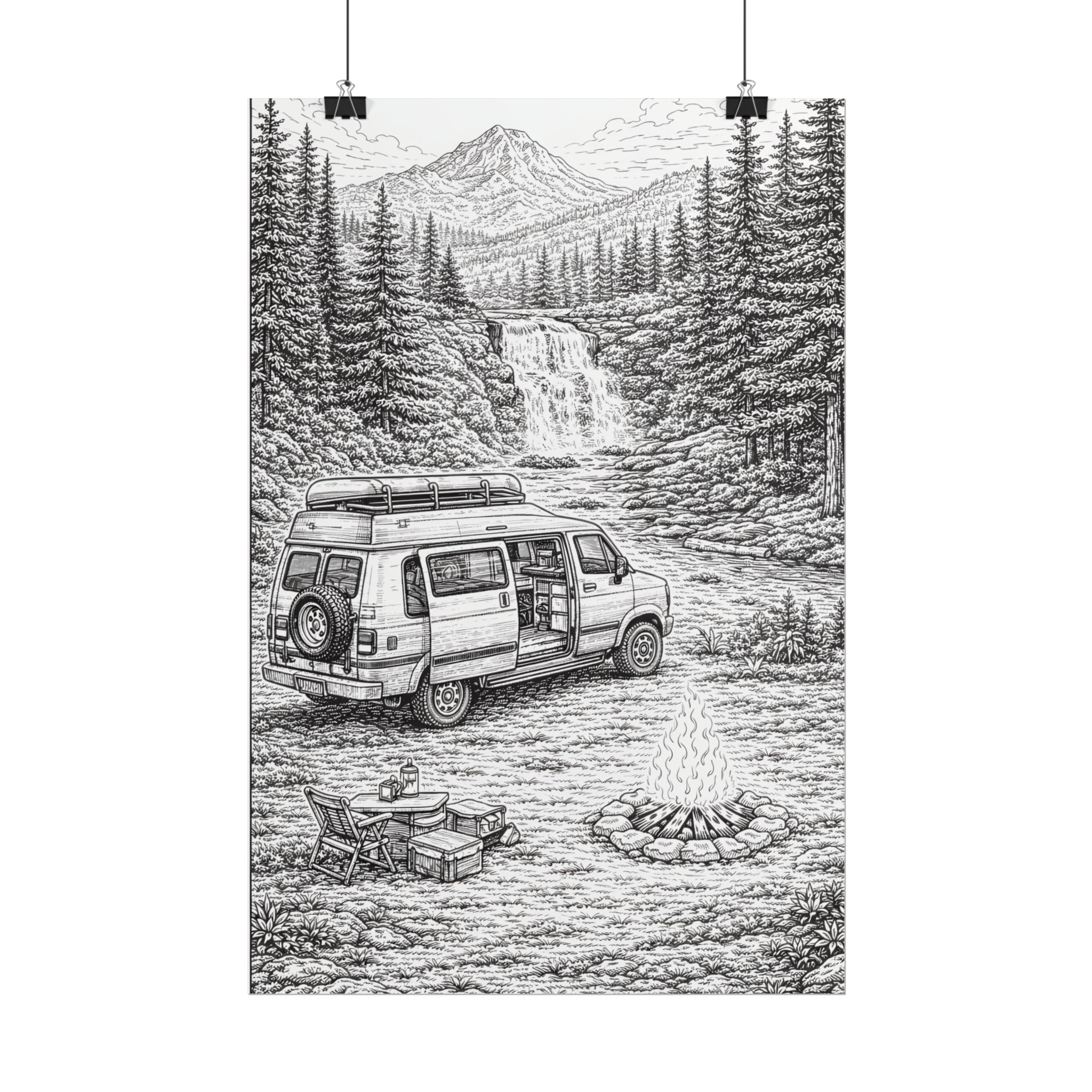 Campervan Poster — Vintage RV Camping Landscape Wall Art