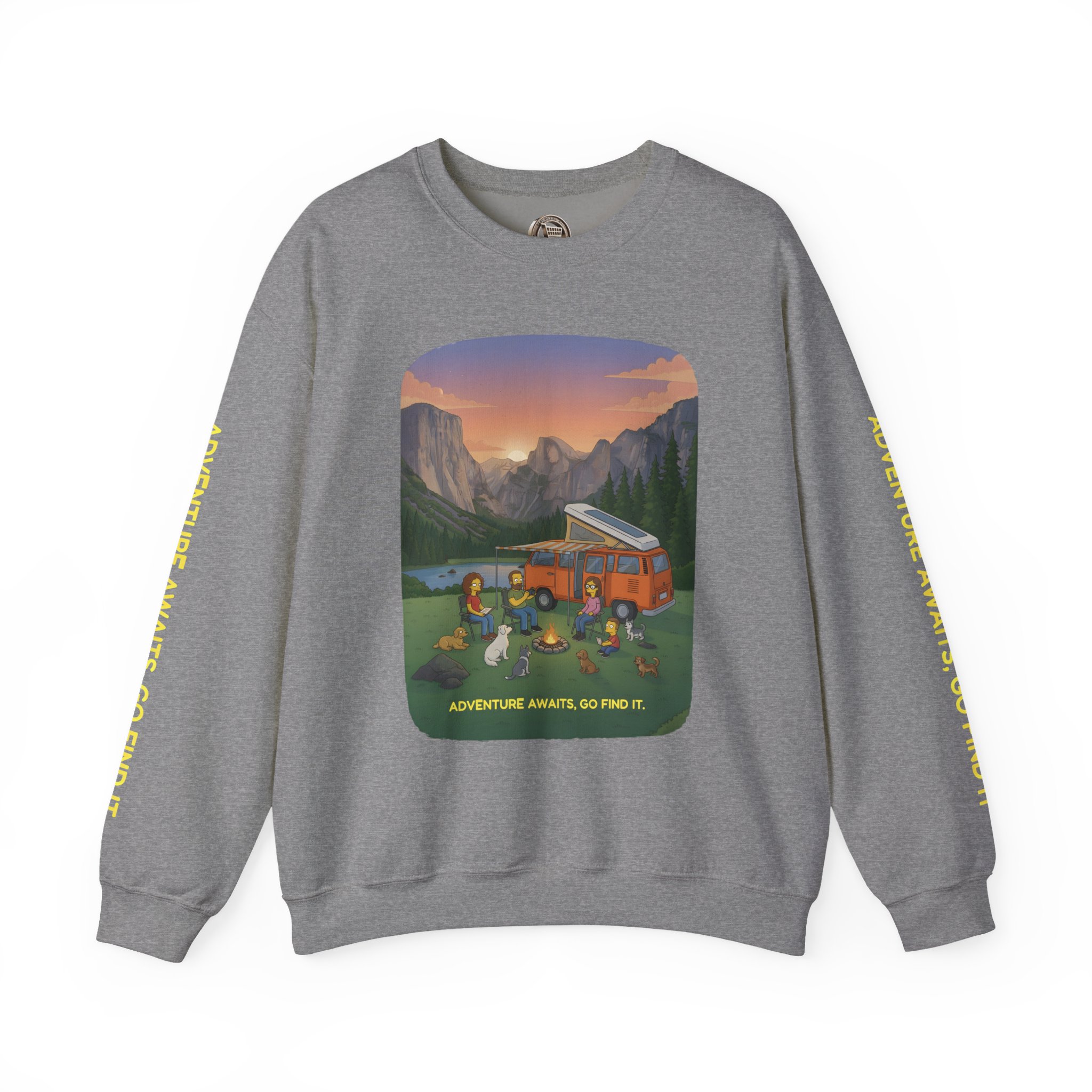 Unisex Heavy Blend™ Crewneck Sweatshirt — "Adventure Awaits-Go Find It"" Design Sitcom-Line