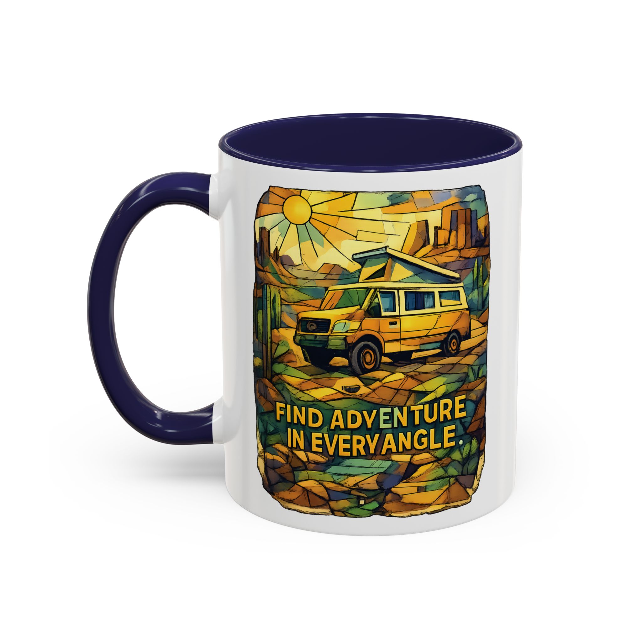 Accent Coffee Mug (11, 15oz) — "Find Adventure In Every Corner" Design Cubic-Line
