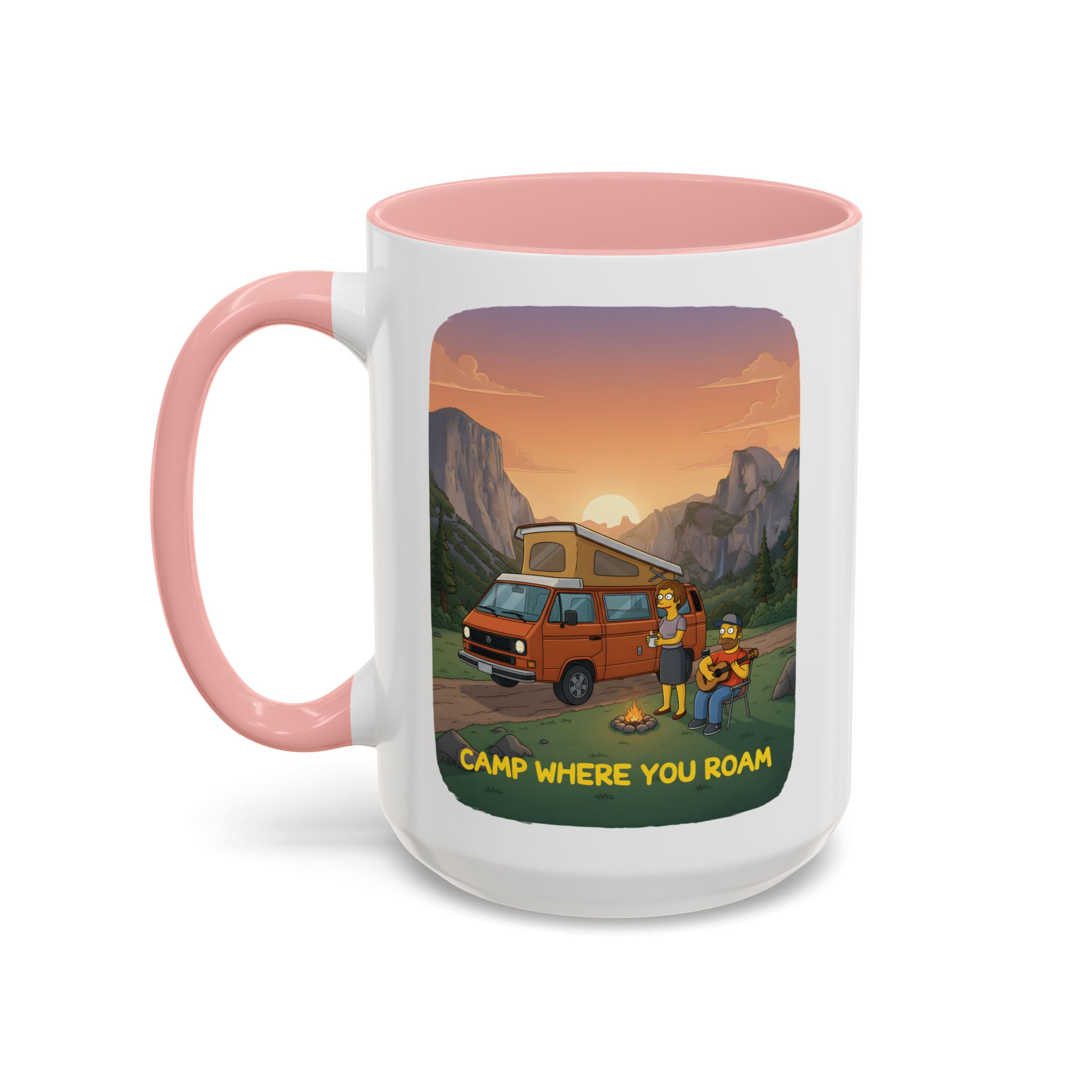 Accent Coffee Mug (11, 15oz) — "Camp Where You Roam" Design Sitcom-Line