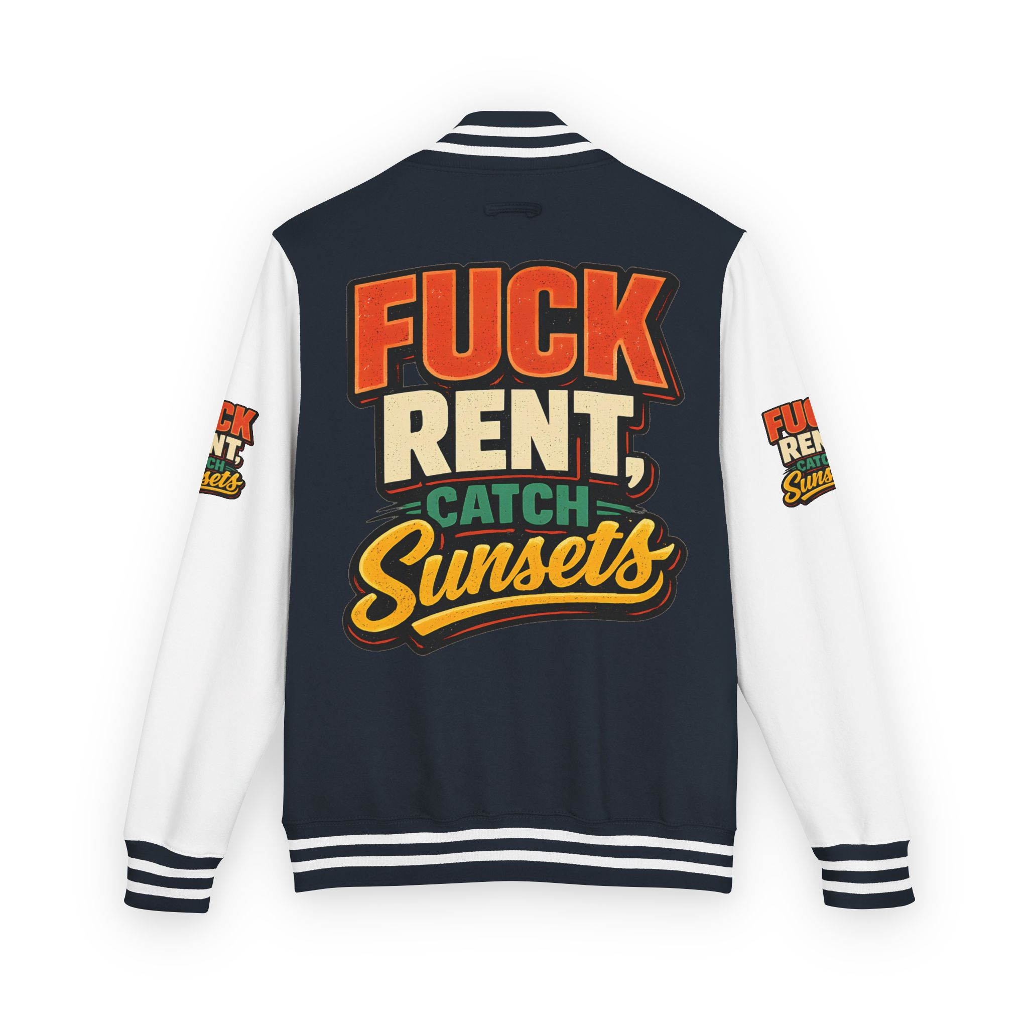 11177818326168209213_2048-2.jpeg Unisex Heavyweight Letterman Jacket — "Fuck Rent Catch Sunsets" Design F**K-Line