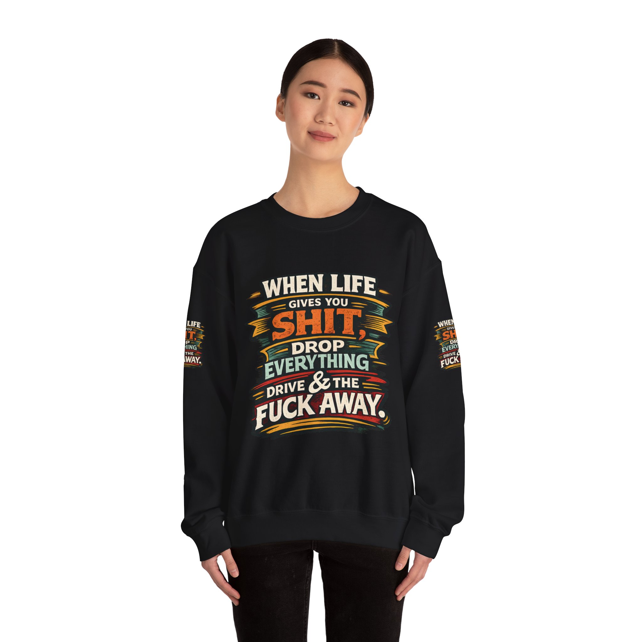 Unisex Heavy Blend™ Crewneck Sweatshirt — "When Live Gives You Shit" Design F**K-Line