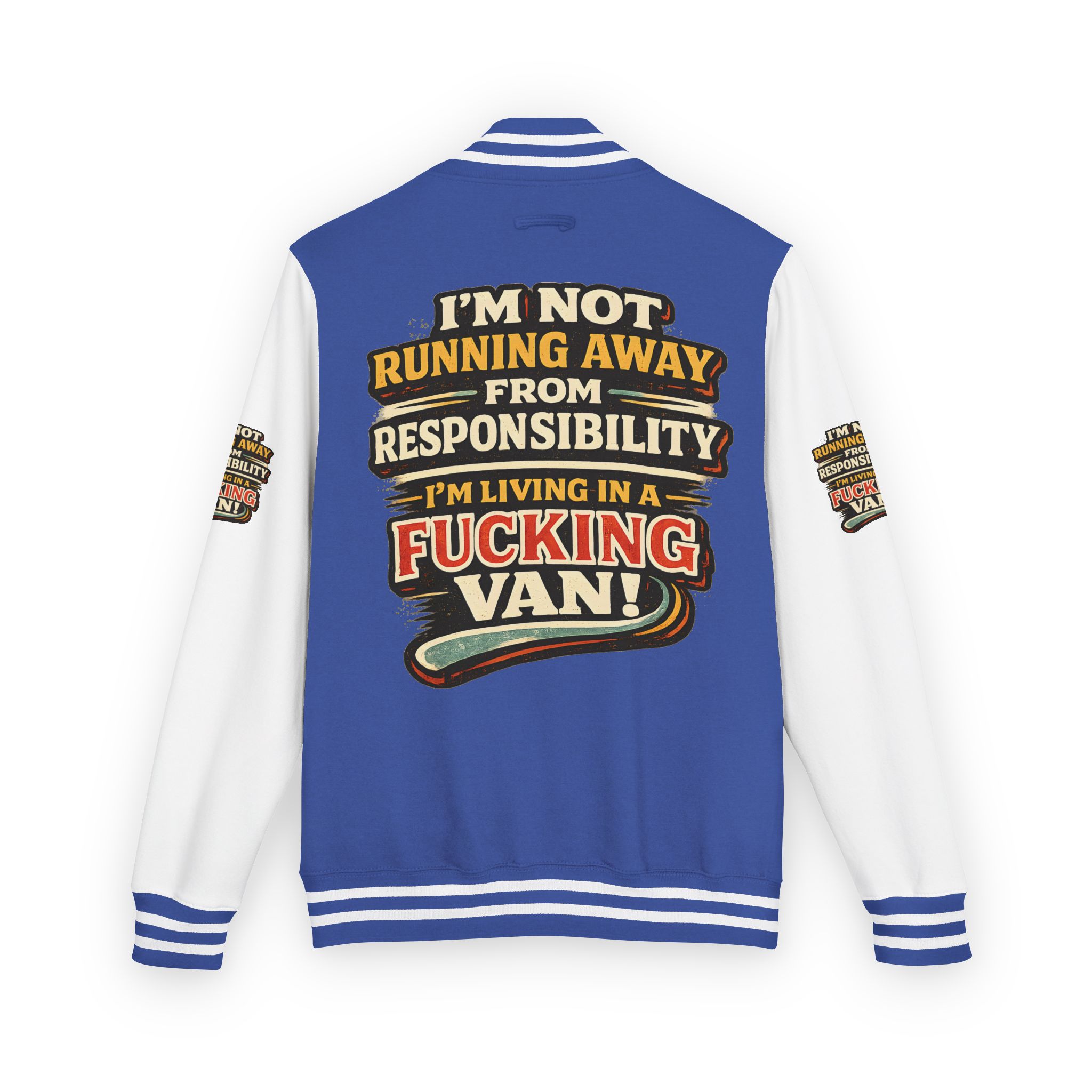 Unisex Heavyweight Letterman Jacket — "I`m Not running Away" Design F**K-Line