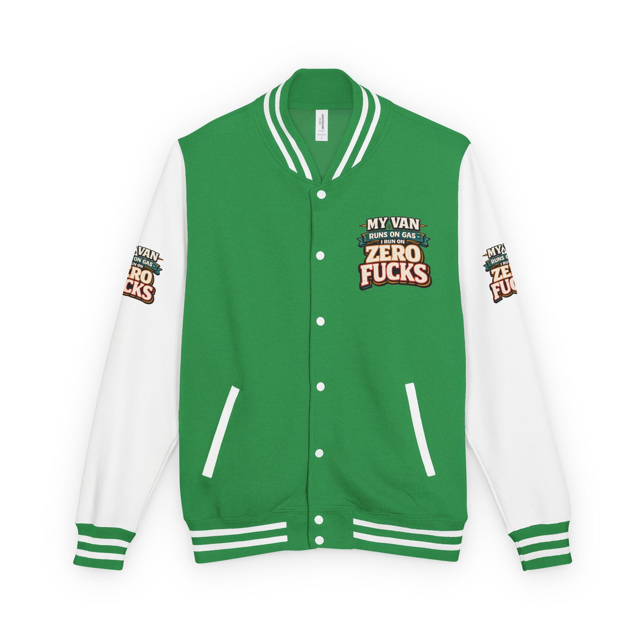 Unisex Heavyweight Letterman Jacket — "My Van Runs On Gas" Design F**K-Line