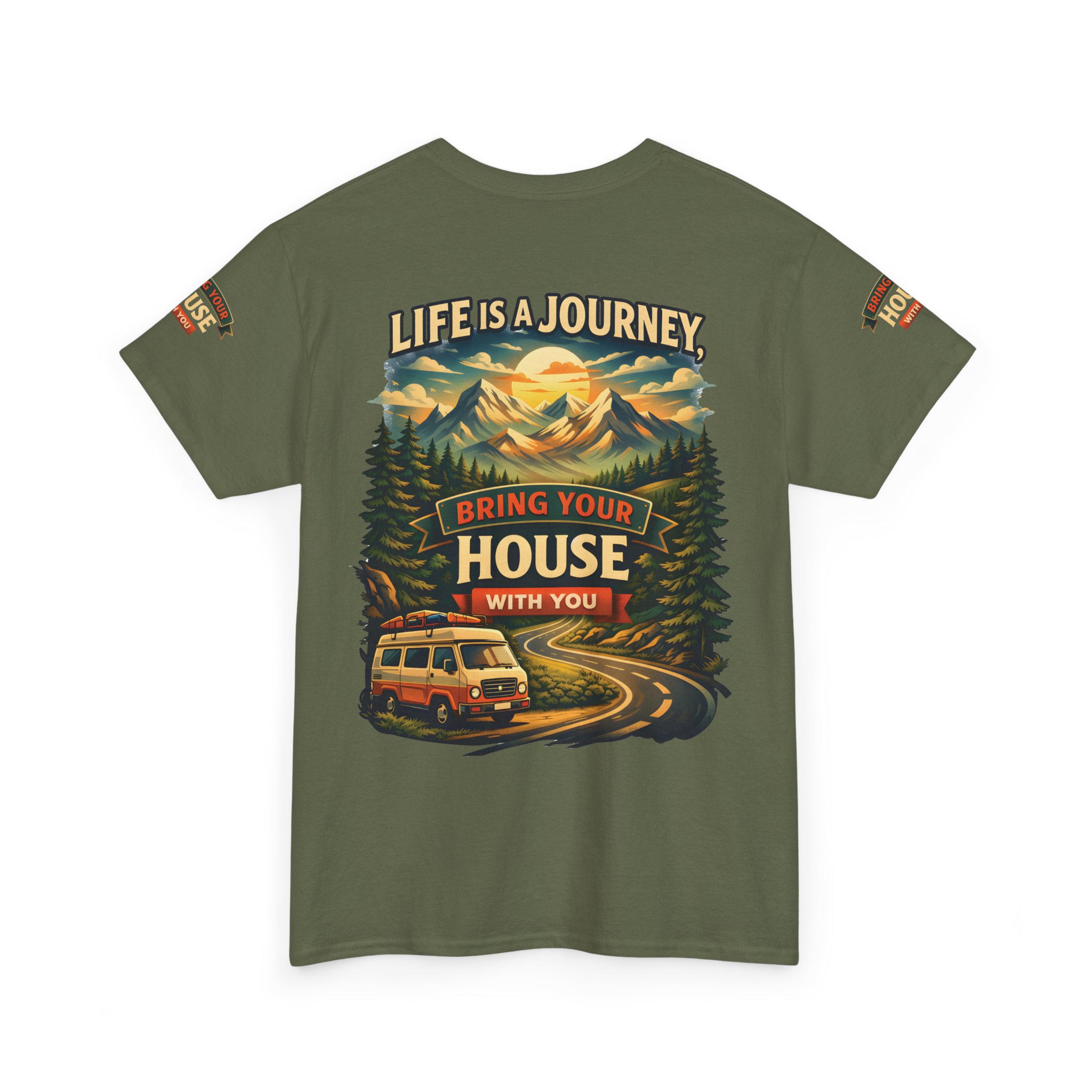 11186028476031563655_2048.jpeg Unisex Heavy Cotton Tee — "Live Is A Journey-Bring Your House With You" Design Scenic-Line