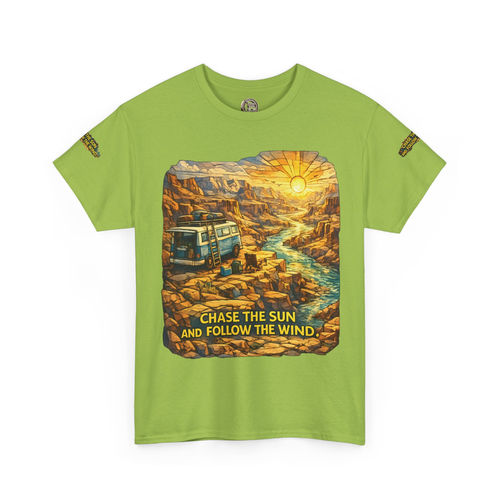 11189444061794301523_2048.jpeg Unisex Heavy Cotton Tee — "Chase The Sun And Follow The Wind" Design Cubic-Line