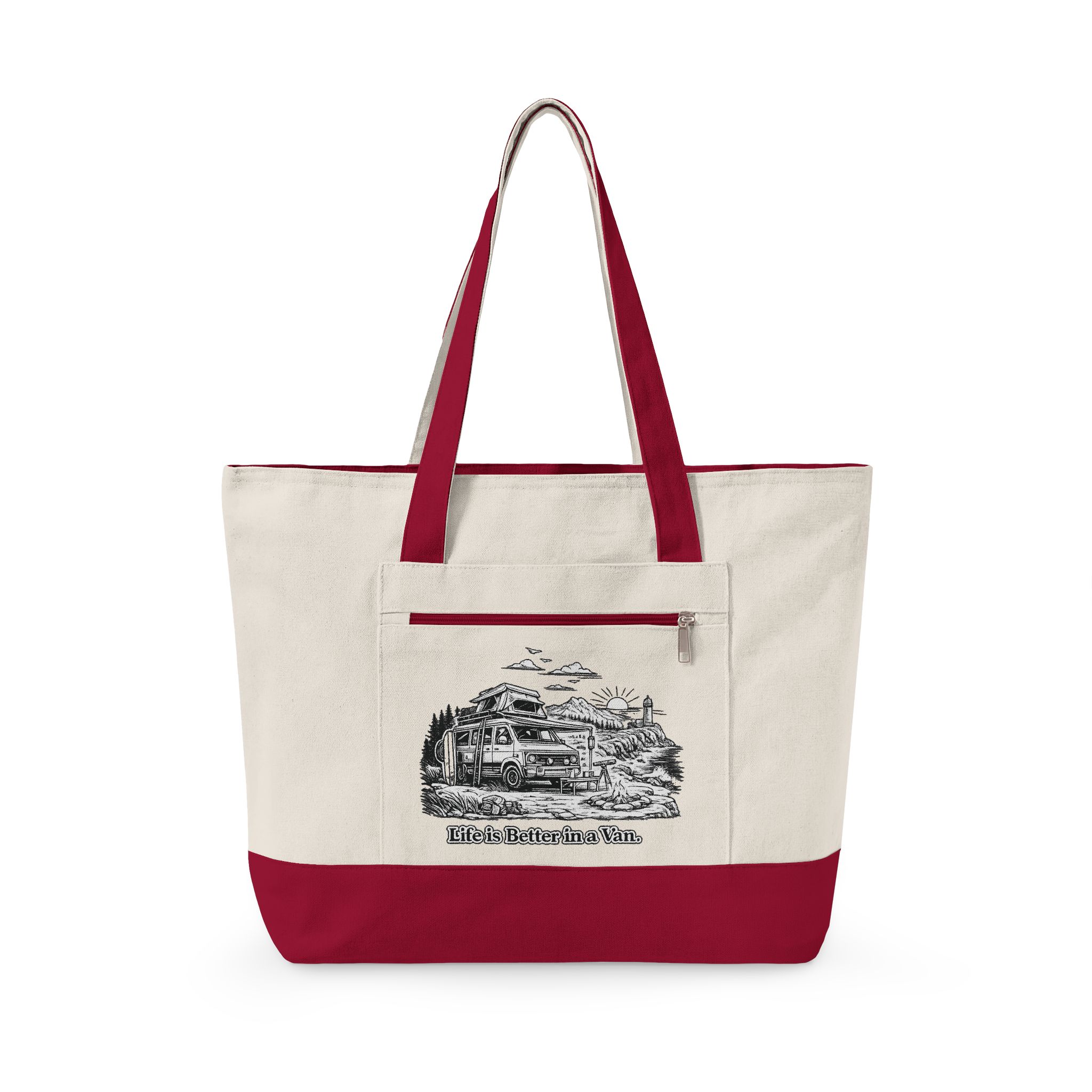 Zippered Canvas Tote — "Life Is Better In A Van" (Design Minimal-Line)
