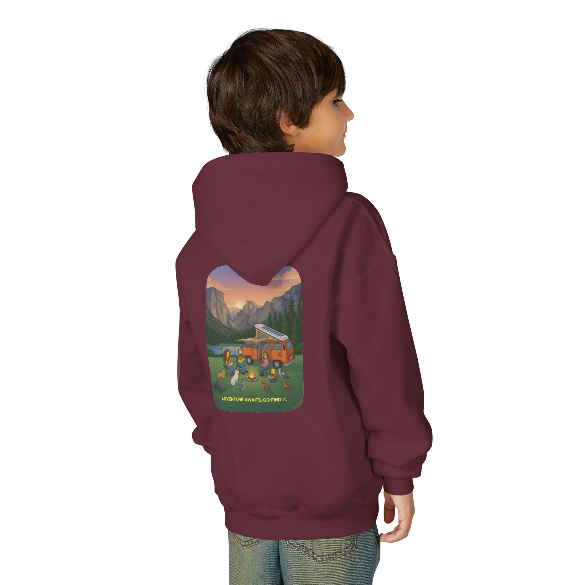 Youth Hoodie(Gildan) – "Adventure Awaits-Go Find It" (Design Sitcom-Line)