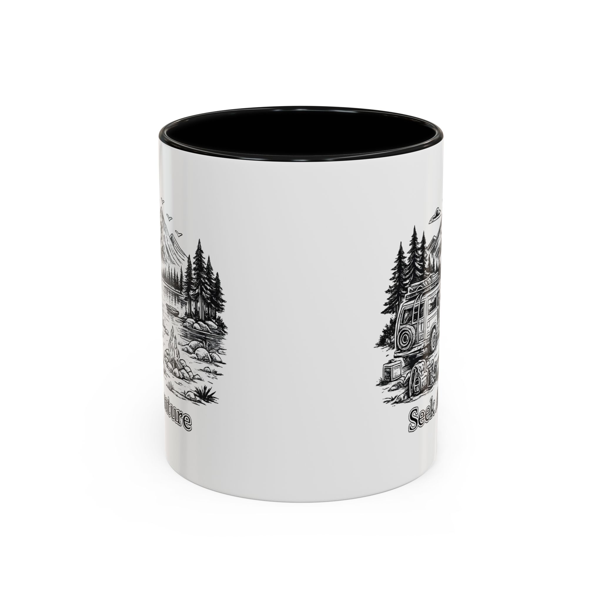 Accent Coffee Mug (11, 15oz) — "Seek Adventure" Design Minimal-Line