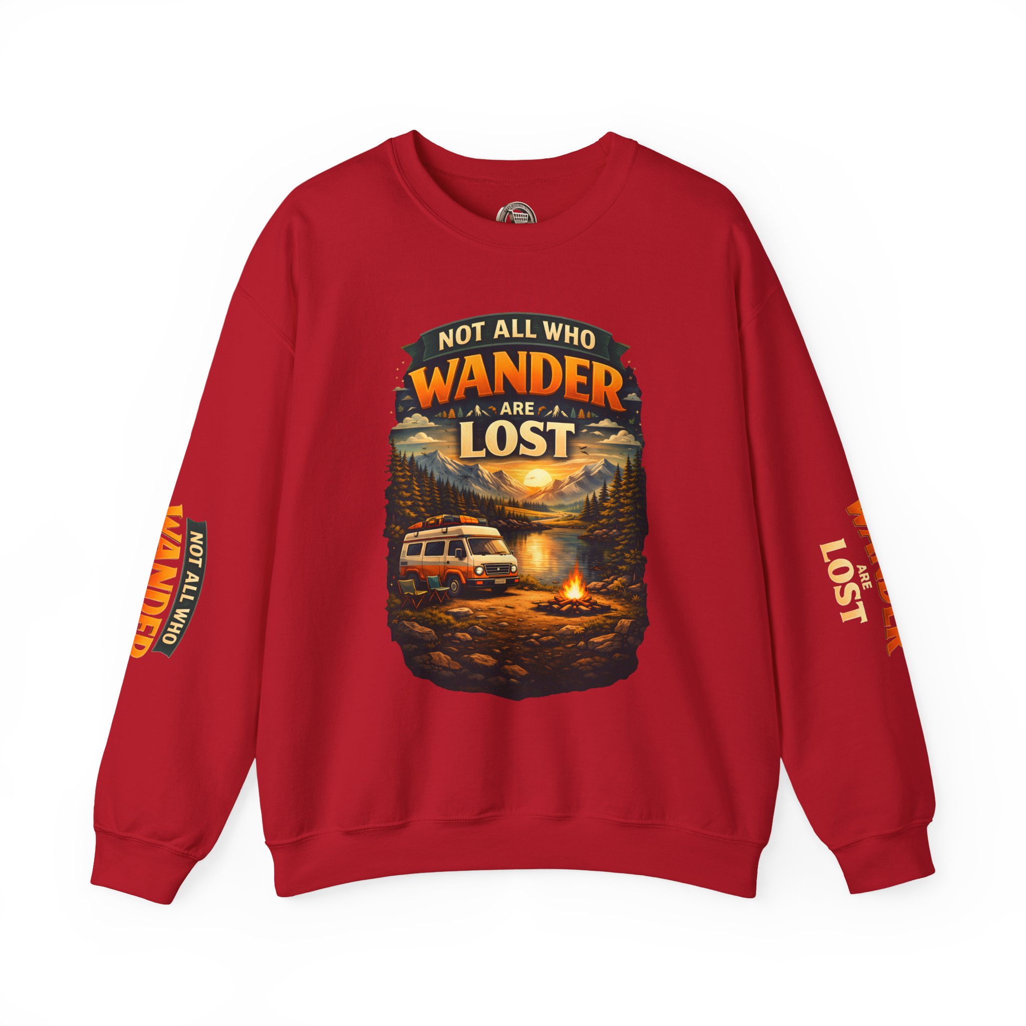 Unisex Heavy Blend™ Crewneck Sweatshirt — "Not All Who Wander Are Lost" Design Scenic-Line