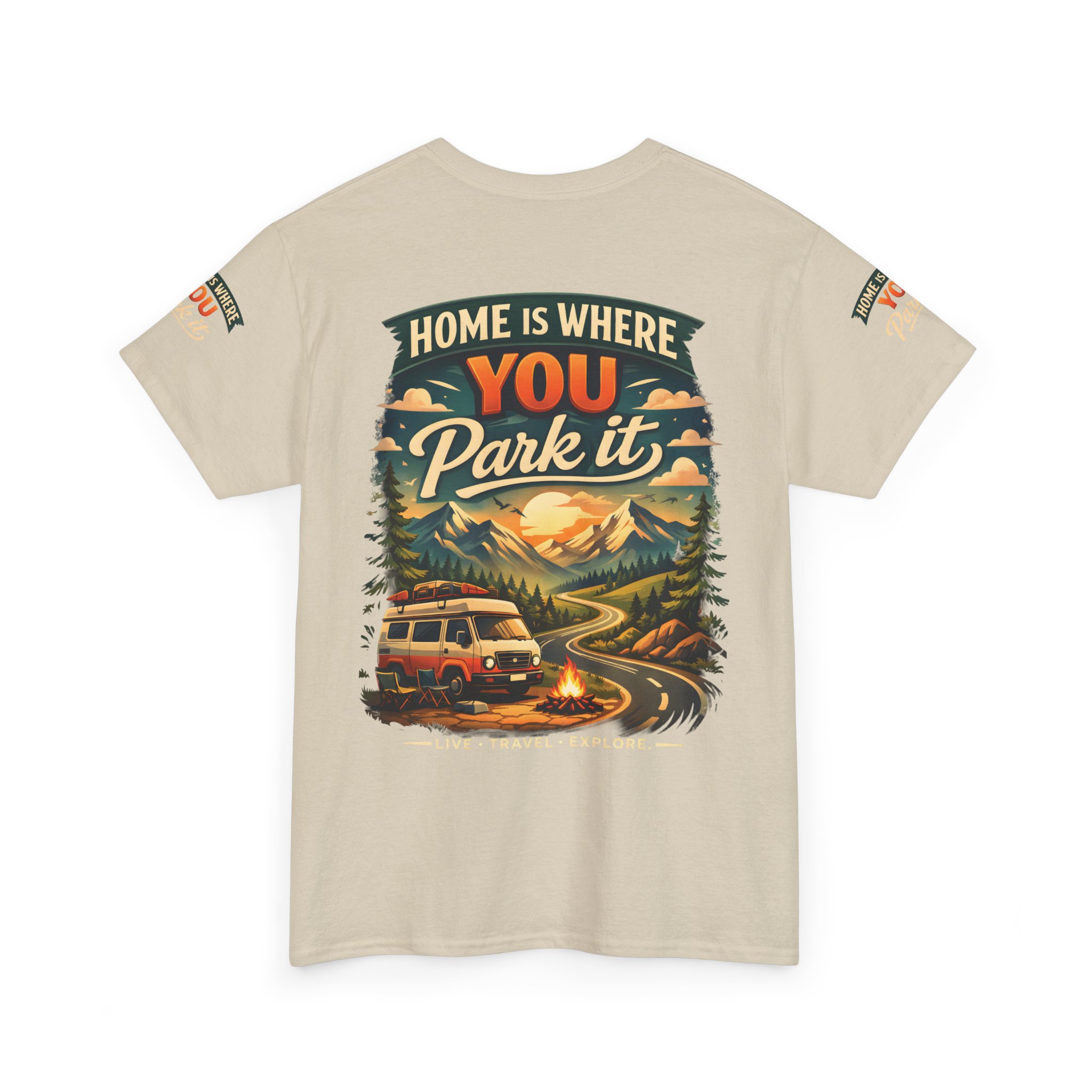 Unisex Heavy Cotton Tee — "Hom Is Where You Park It" Design Scenic-Line