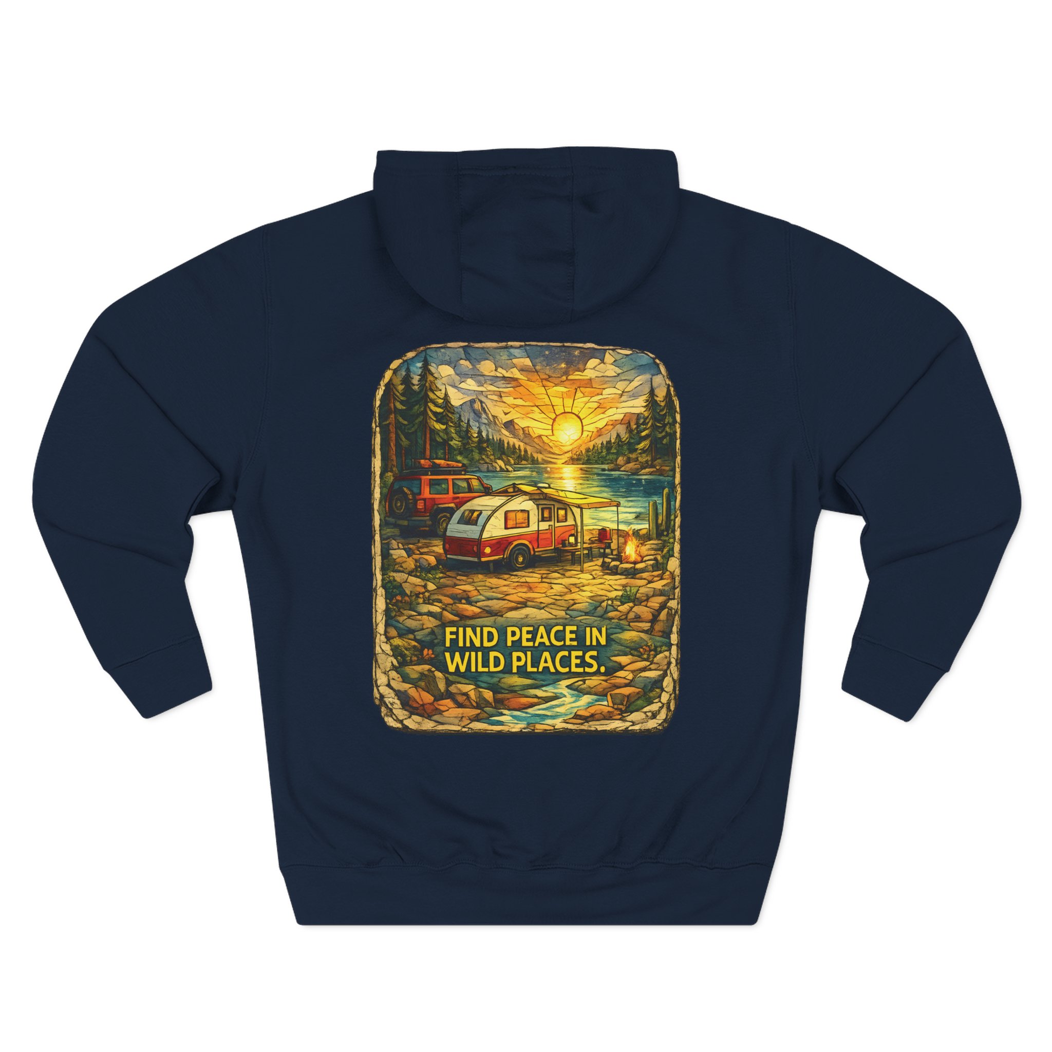 Three-Panel Fleece Hoodie - "Find Peace In Wild Places" Design Cubic-Line