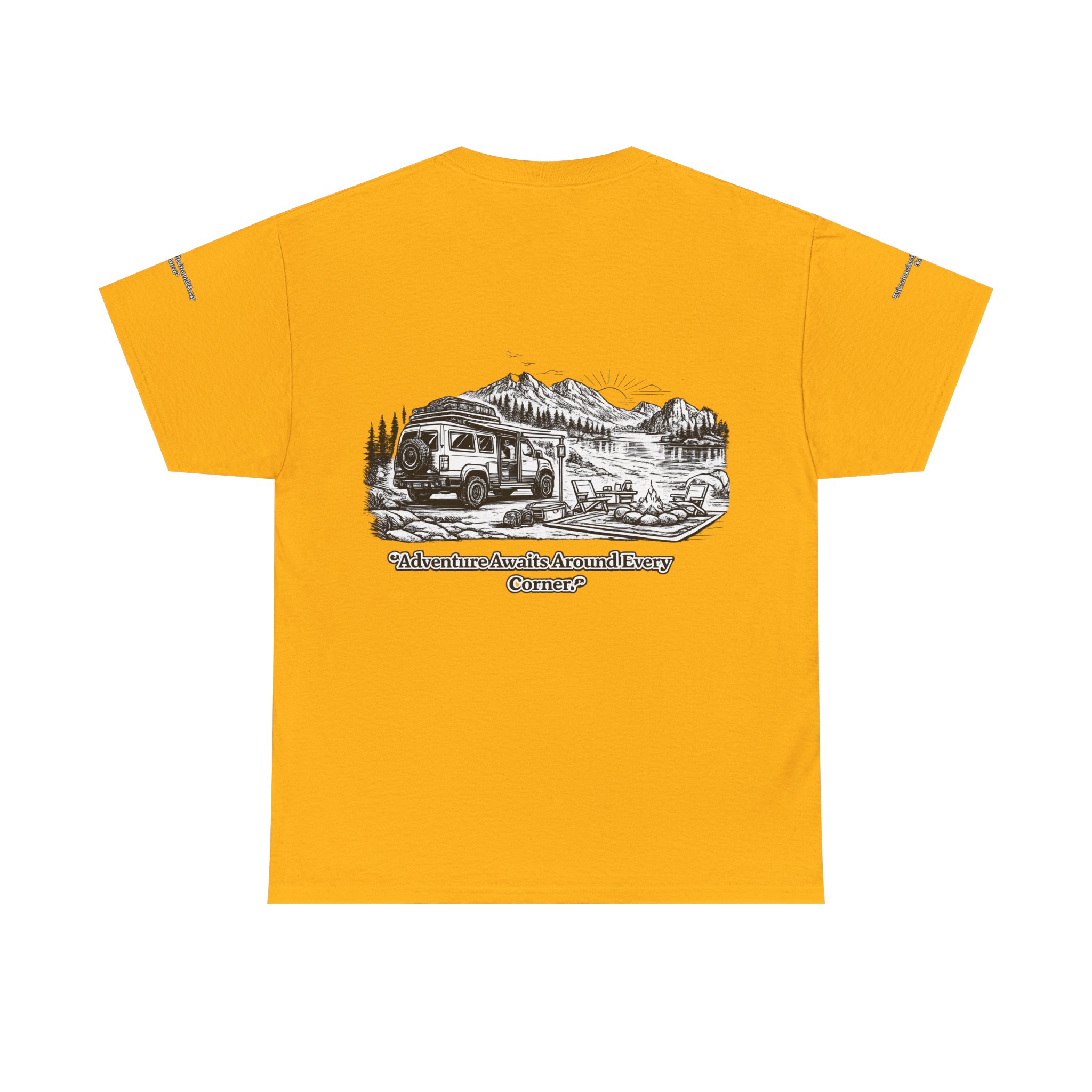 Unisex Heavy Cotton Tee — "Adventure Awaits Around Every Corner" Design Minimal-Line