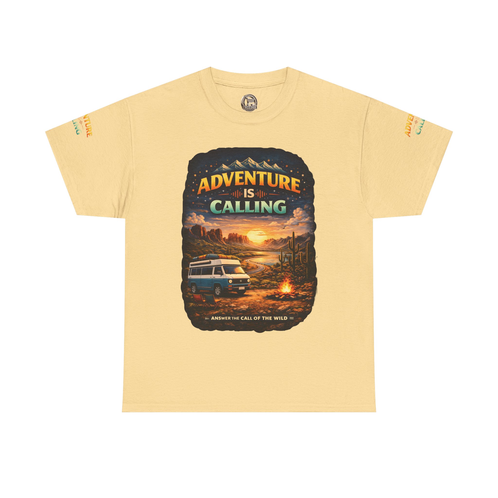 Unisex Heavy Cotton Tee — "Adventure Is Calling" Design Scenic-Line