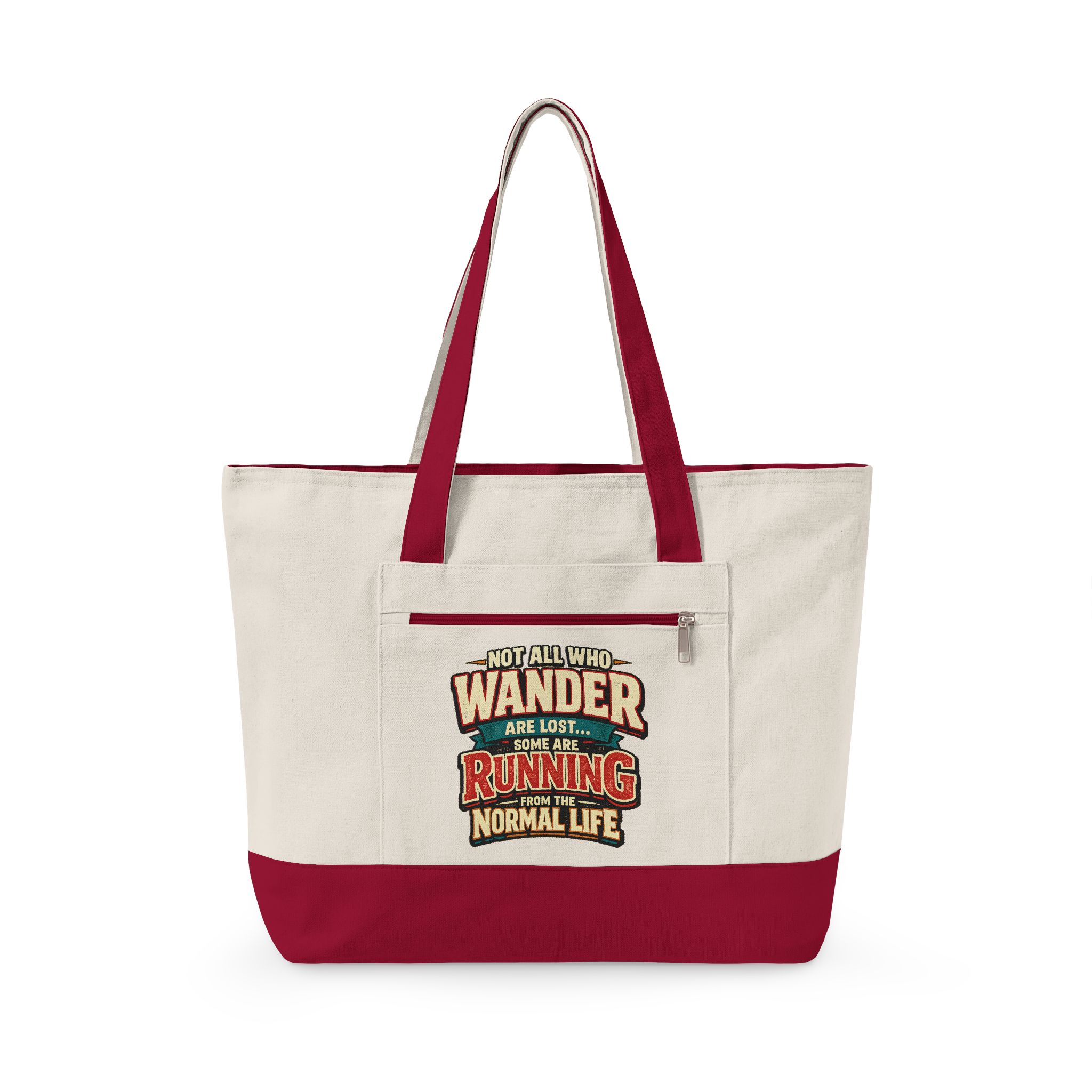 Zippered Canvas Tote — "Not All Who Wander" (Design F**K-Line)