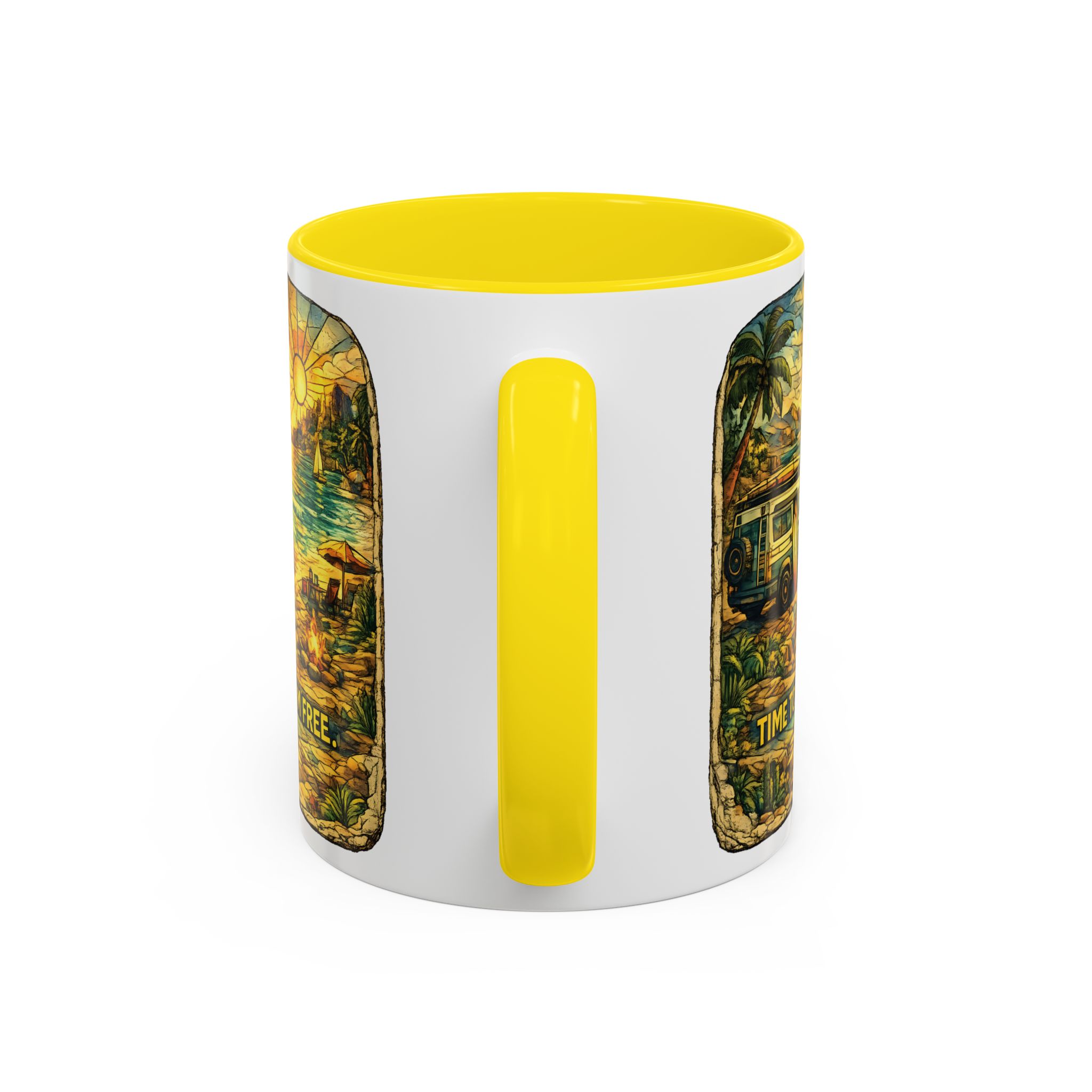 Accent Coffee Mug (11, 15oz) — "Time To Roam Free" Design Cubic-Line