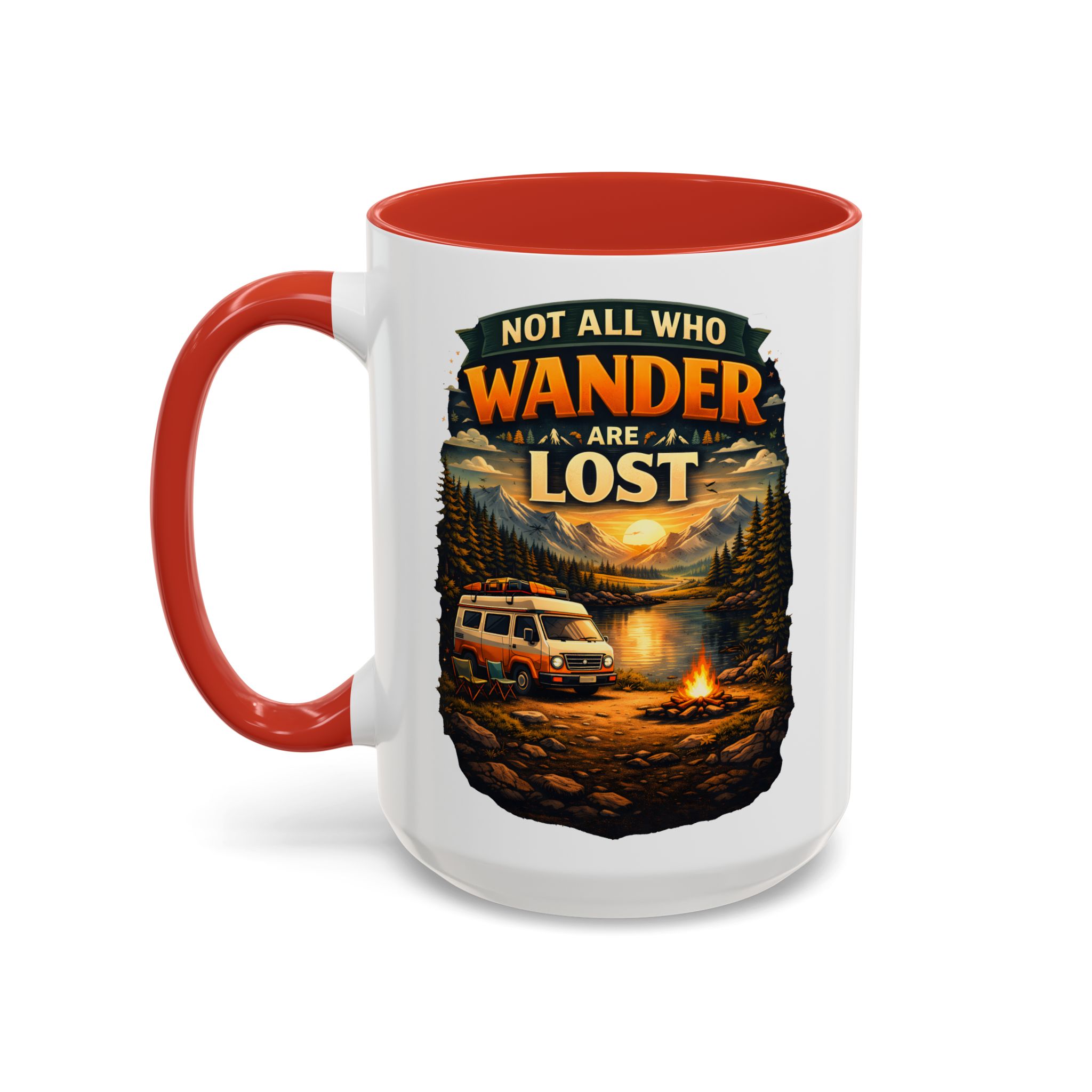Accent Coffee Mug (11, 15oz) — "Not All Who Wander Are Lost" Design Scenic-Line
