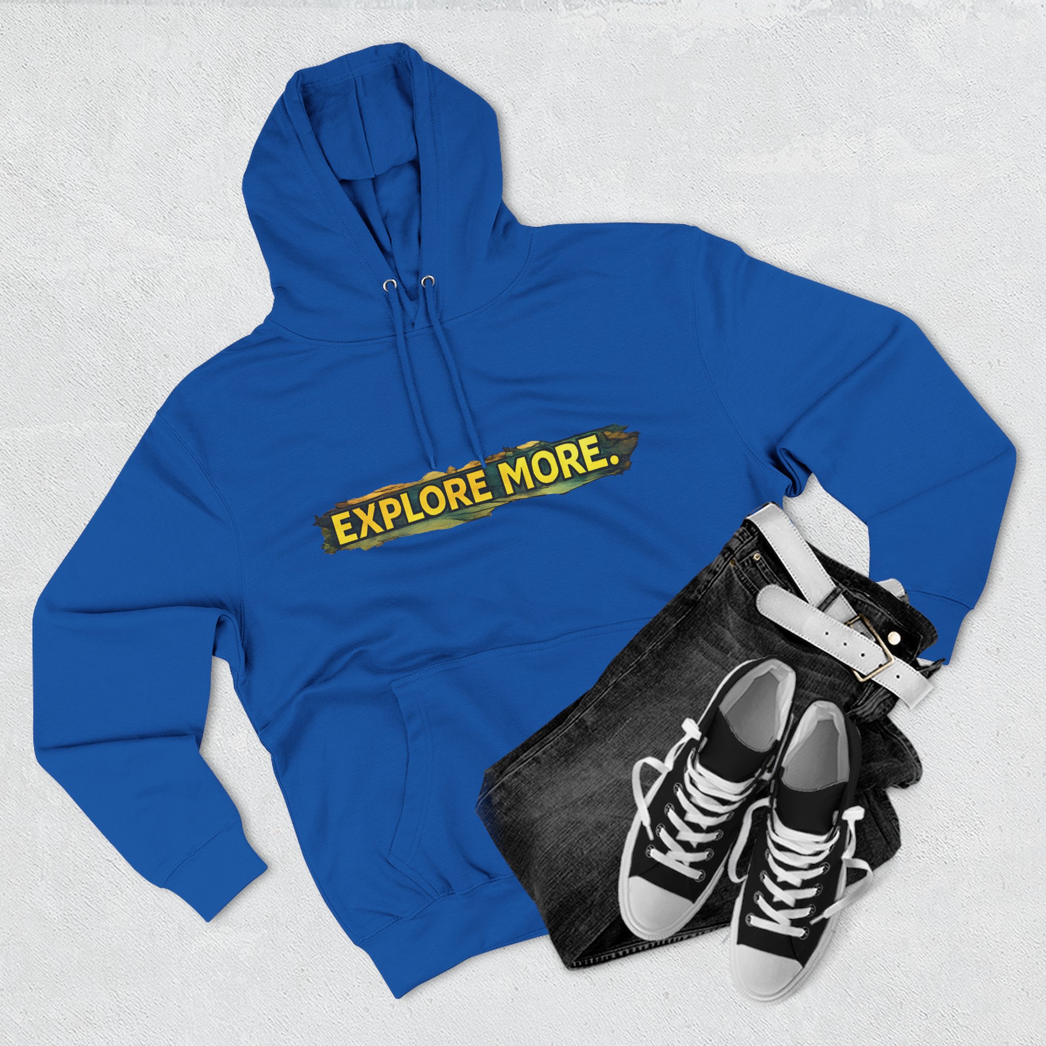 Three-Panel Fleece Hoodie - "Explore More" Design Cubic-Line