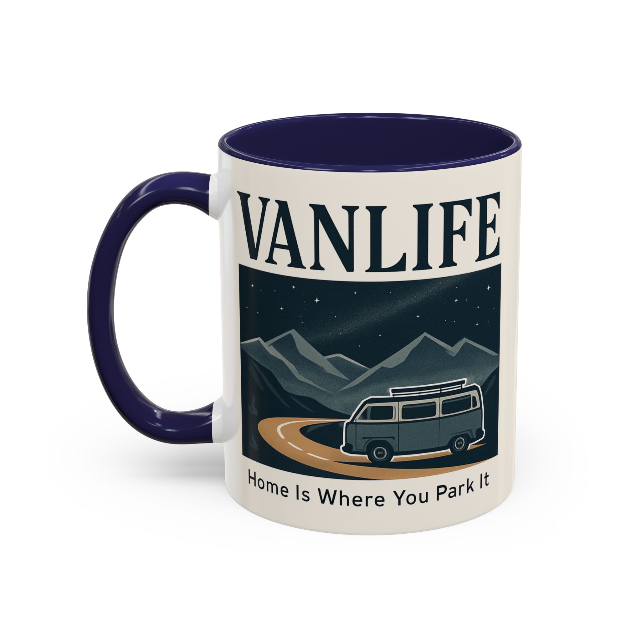 Coffee Mug — "Vanlife - Home Is Where You Park It" Accent Campervan Travel Mug