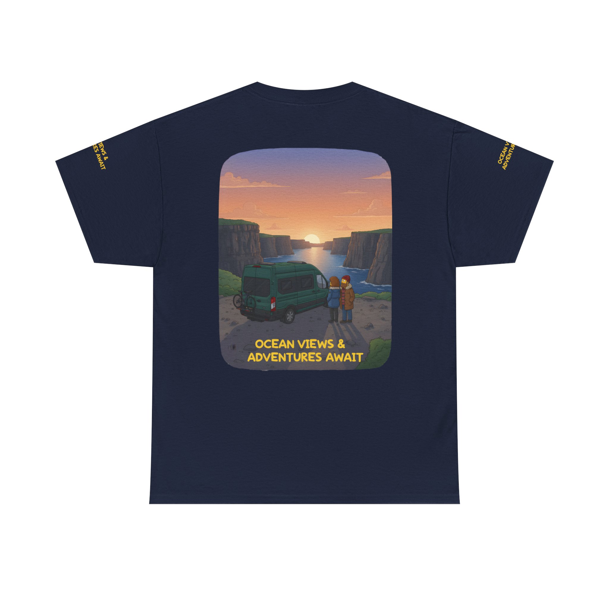 Unisex Heavy Cotton Tee — "Ocean Views-Adventures Awaits" Design Sitcom-Line
