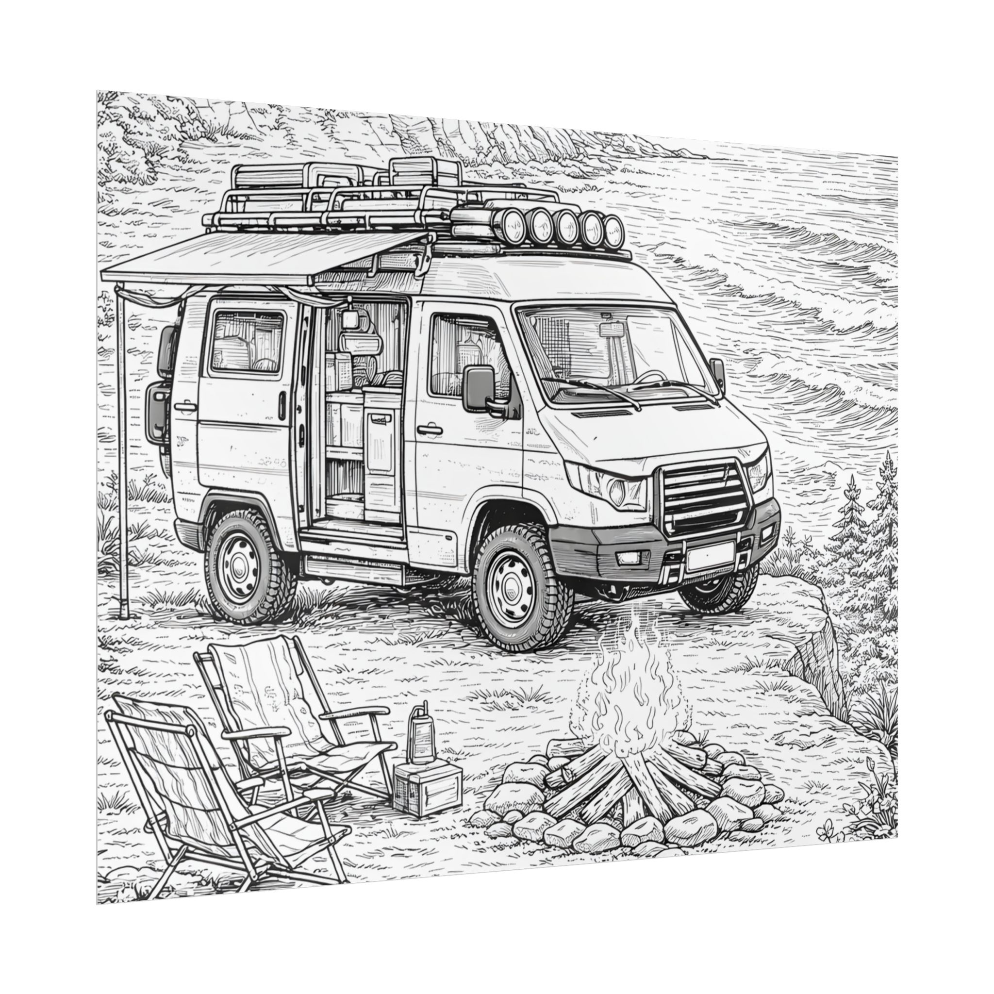 Campervan Poster — Vintage RV Camping Landscape Wall Art