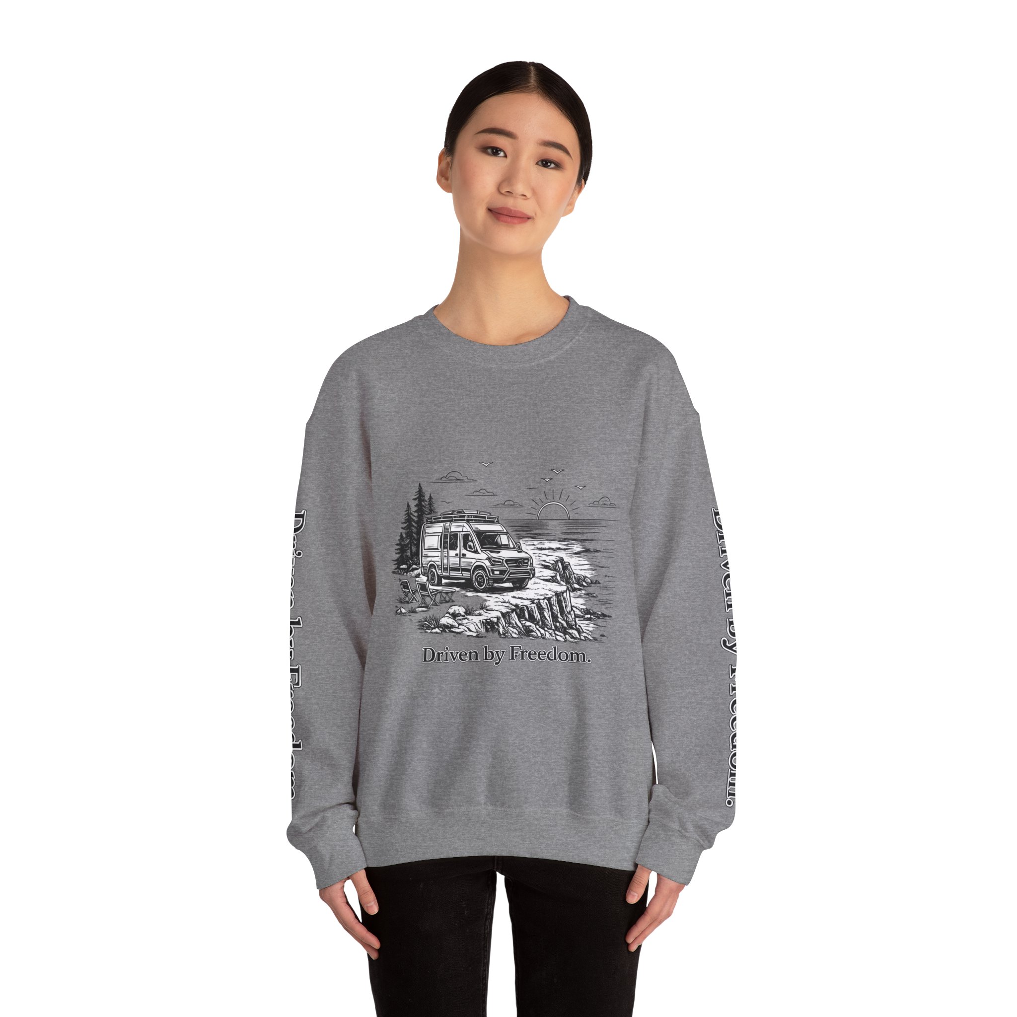 11227074438379730656_2048.jpeg Unisex Heavy Blend™ Crewneck Sweatshirt — "Driven By Freedom" Design Minimal-Line