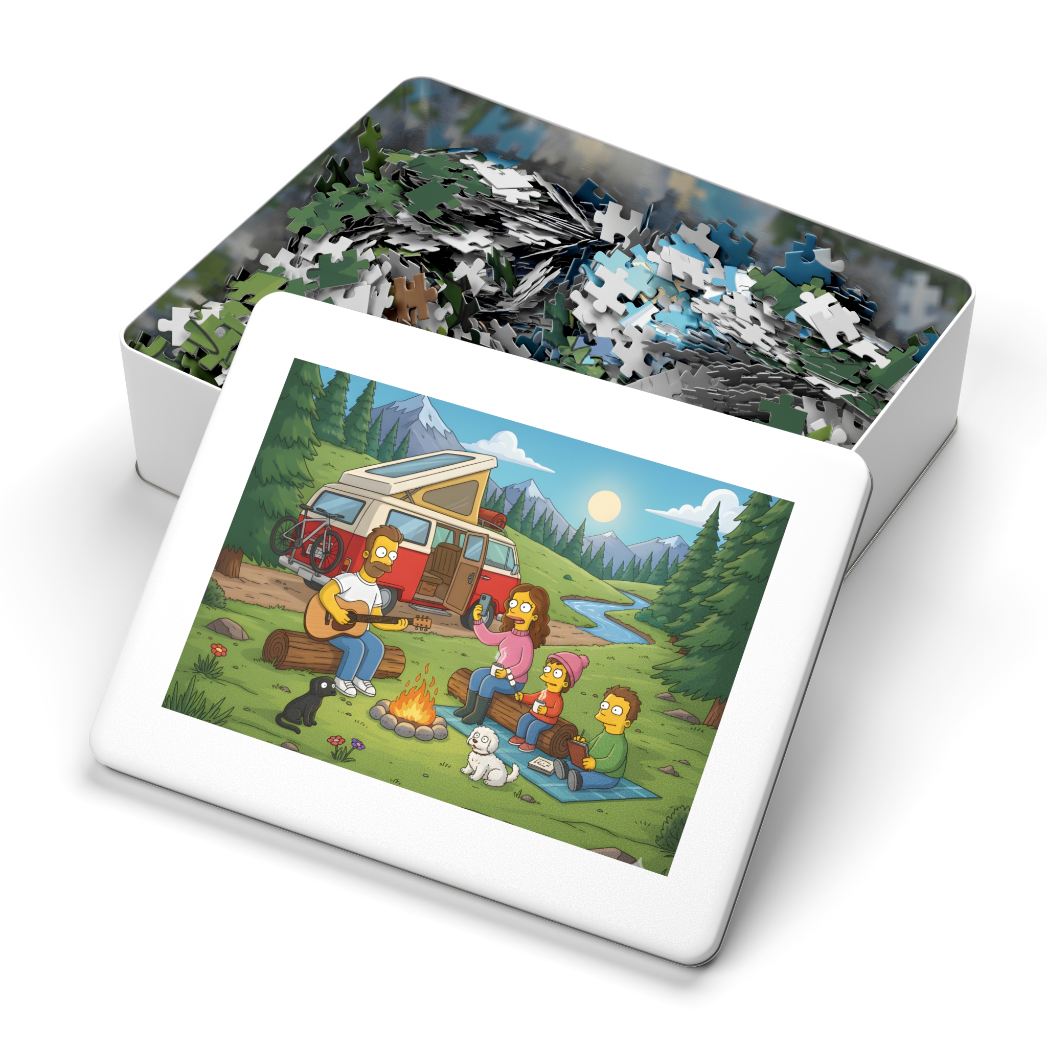 Jigsaw Puzzle with Tin — Scenic Campervan Campfire