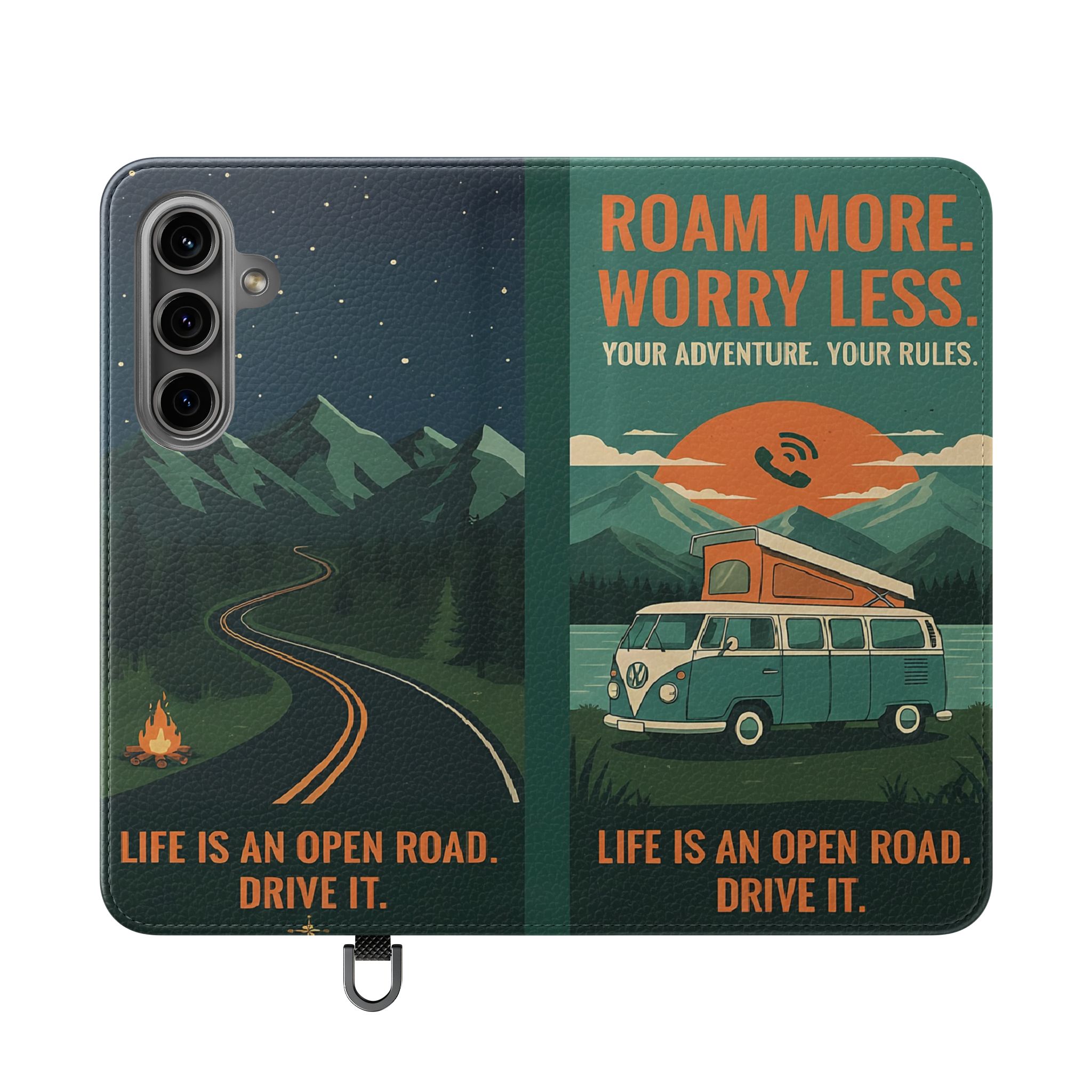 Flip Phone Case — "Roam More Worry Less - Life Is An Open Road" Phone Wallet