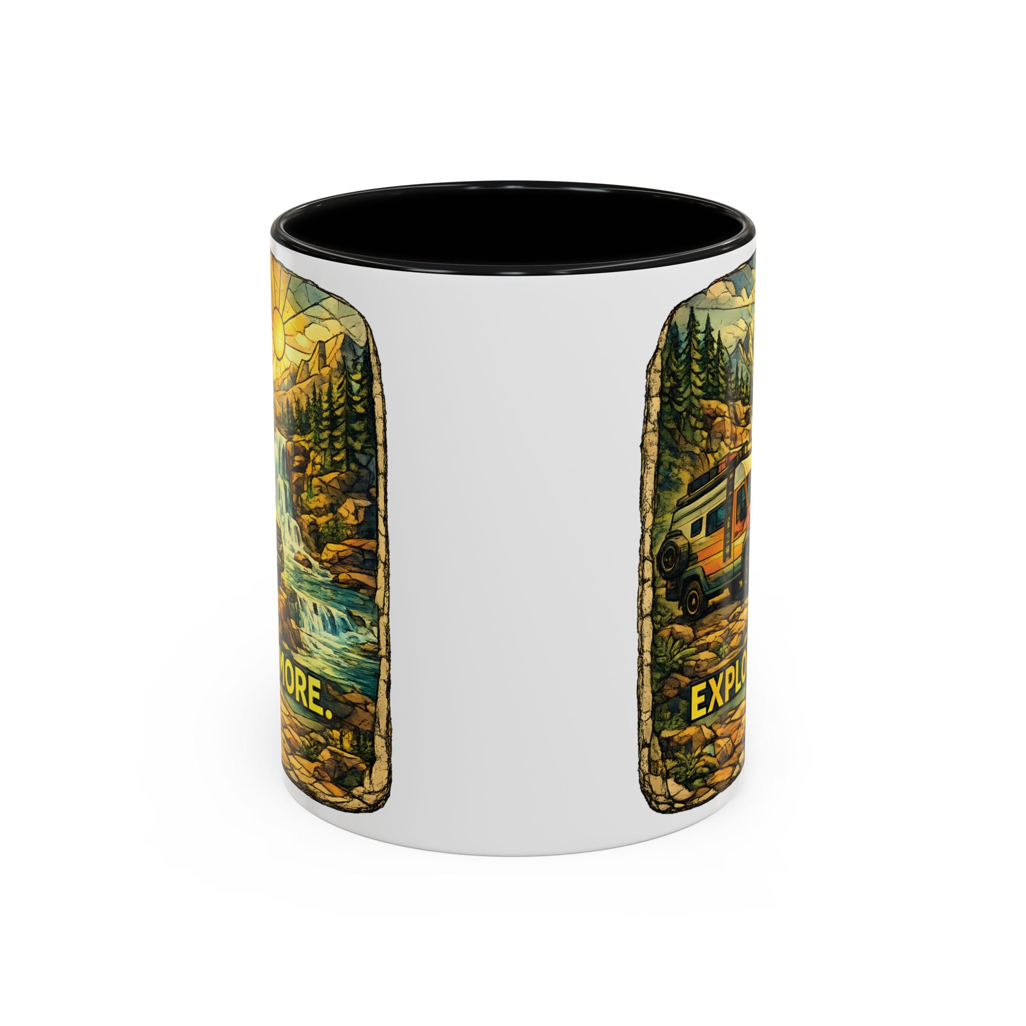 Accent Coffee Mug (11, 15oz) — "Explore More" Design Cubic-Line