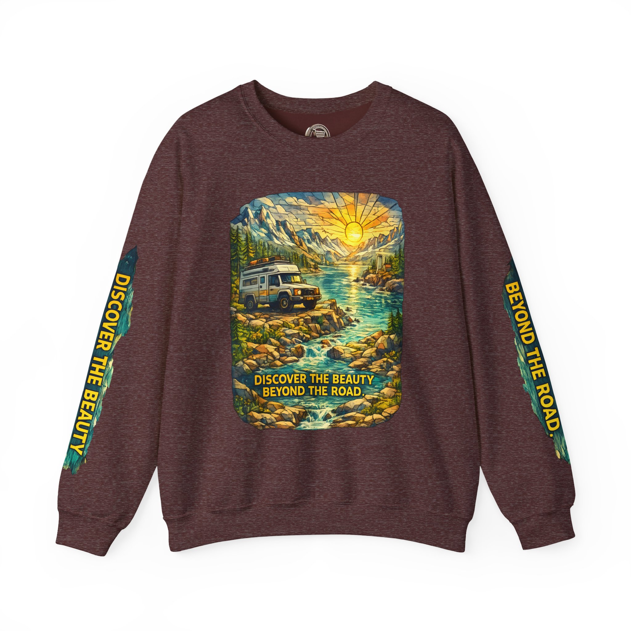 Unisex Heavy Blend™ Crewneck Sweatshirt — "Discover The Bieuty Beyond The Road" Design Cubic-Line