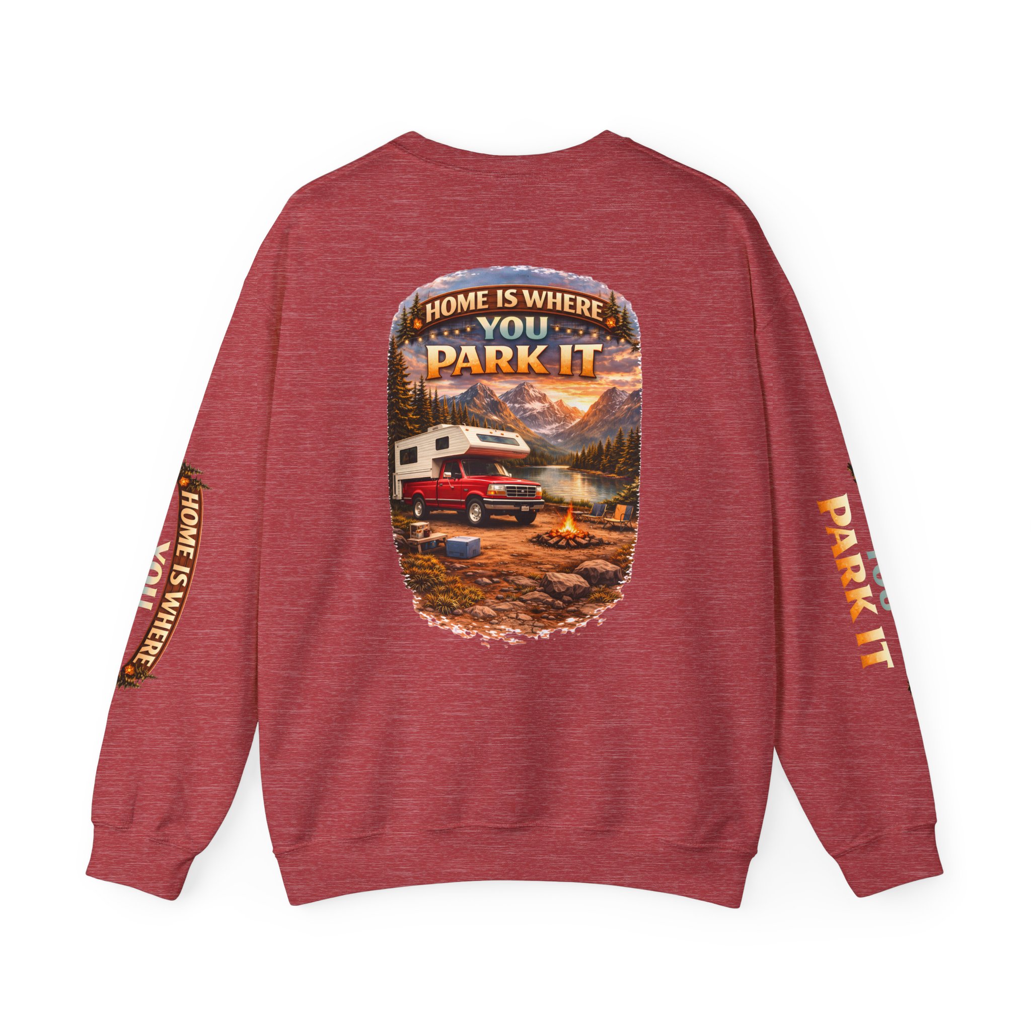 Unisex Heavy Blend™ Crewneck Sweatshirt — "Home Is Where You Park It" Design Scenic-Line