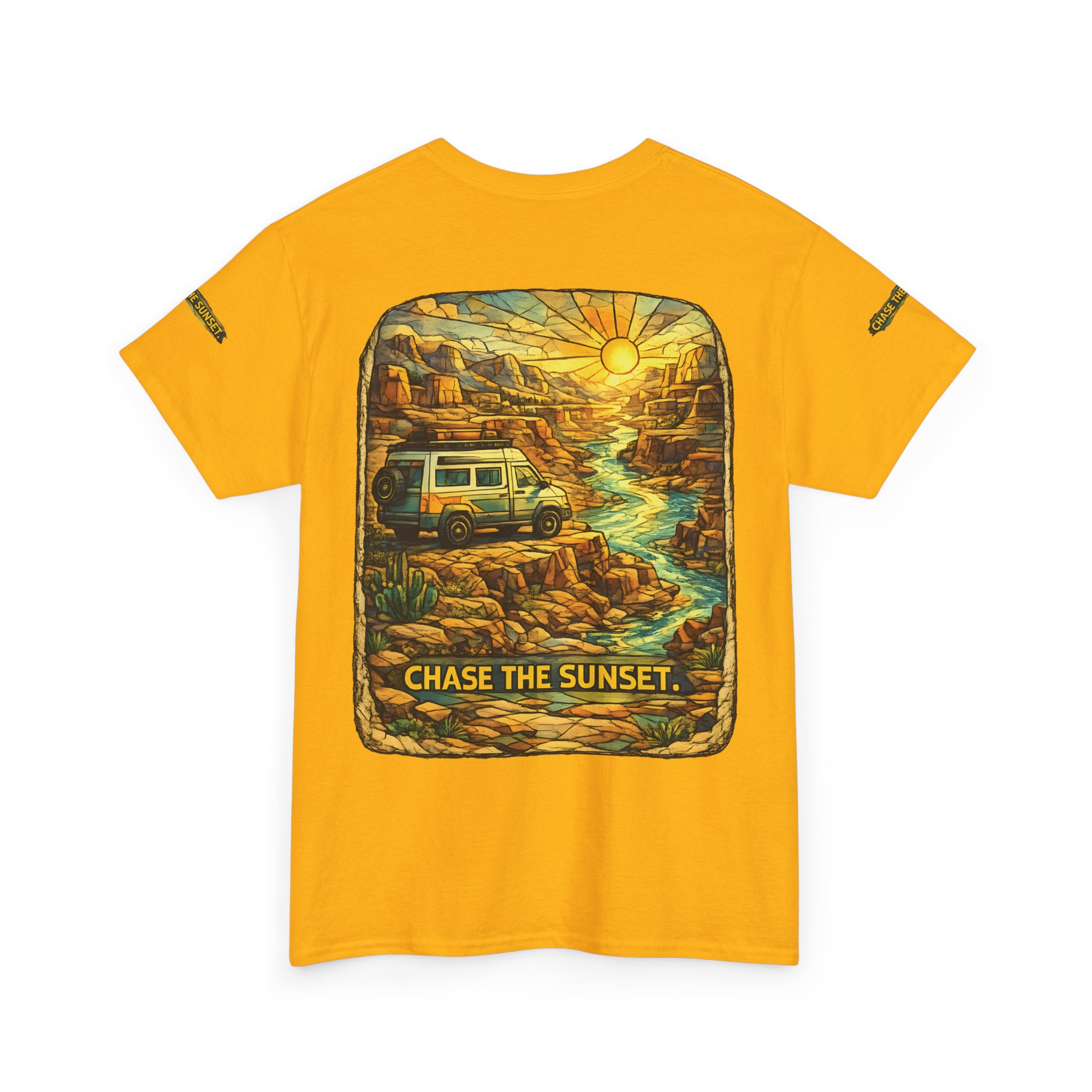 11240476730324928628_2048.jpeg Unisex Heavy Cotton Tee — "Chase The Sunset" Design Cubic-Line