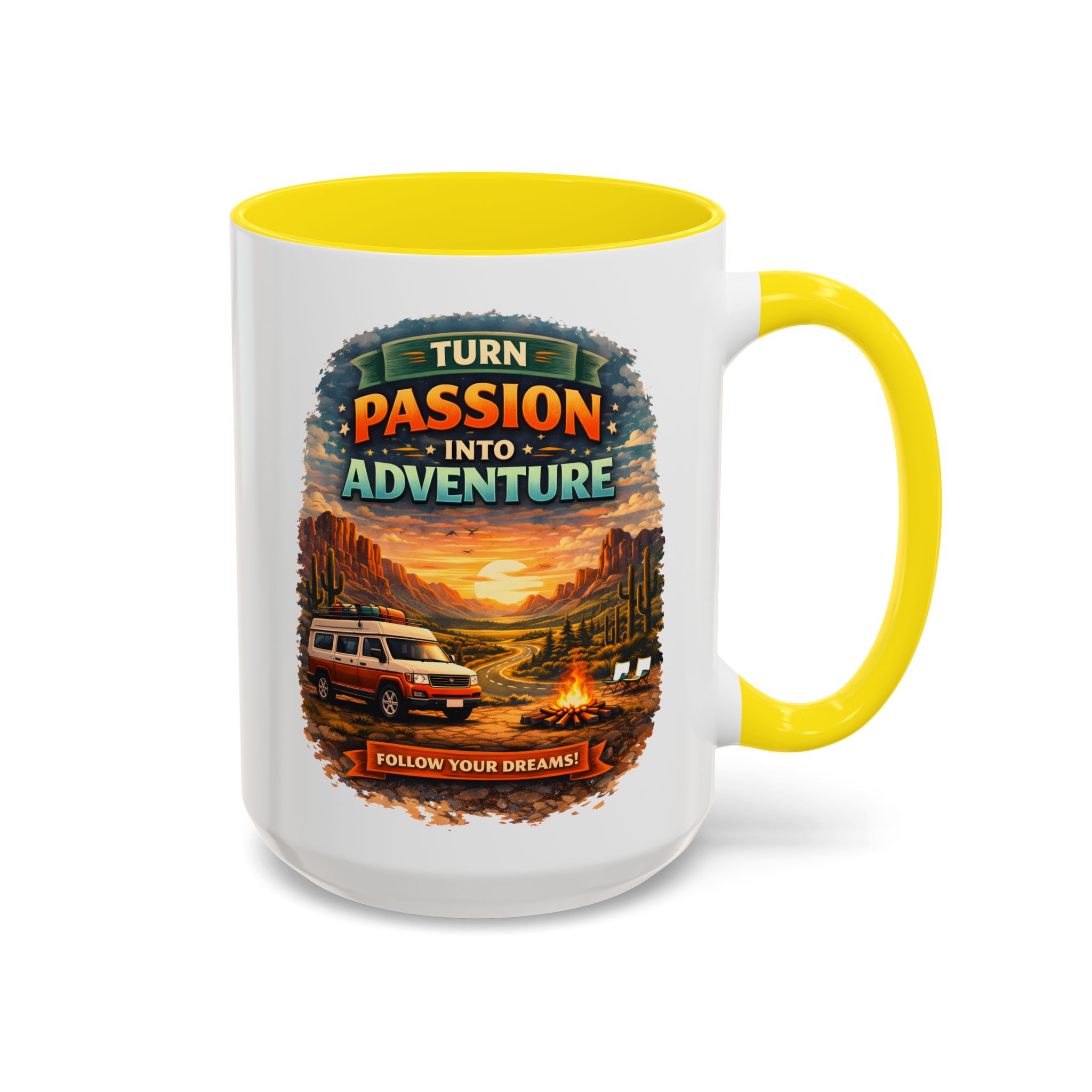 Accent Coffee Mug (11, 15oz) — "Turn Passion Into Adventure" Design Scenic-Line