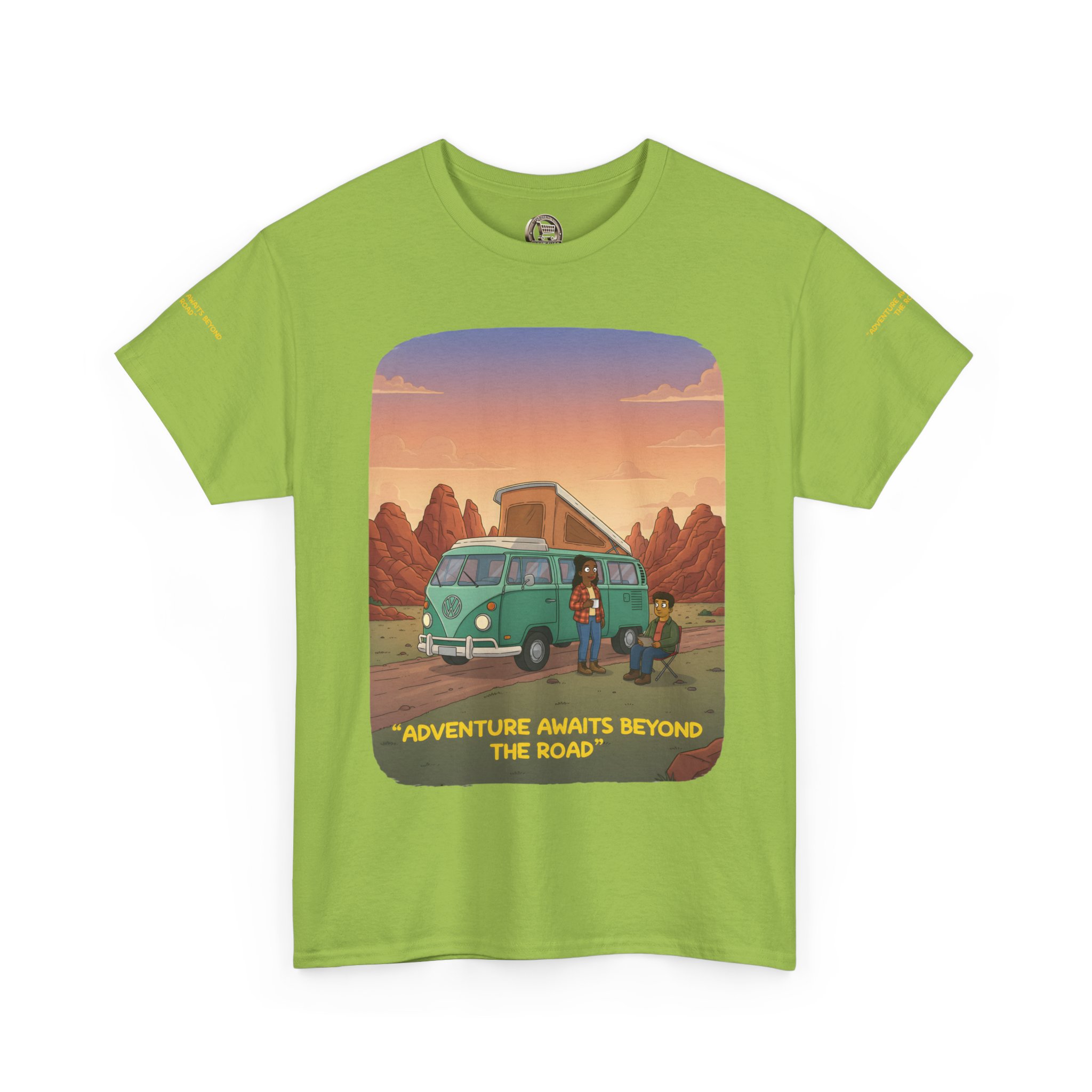 Unisex Heavy Cotton Tee — "Adventure Awaits Beyond The Road" Design Sitcom-Line
