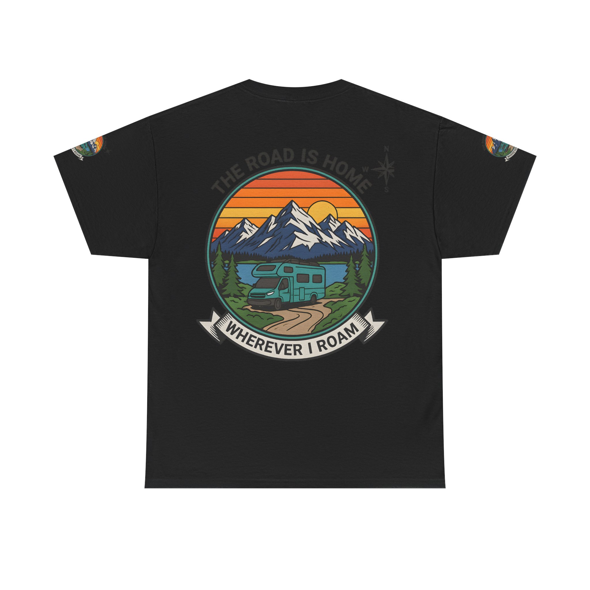 Unisex Heavy Cotton Tee  — 'The Road Is Home, Wherever I Roam' Retro Camper Tee