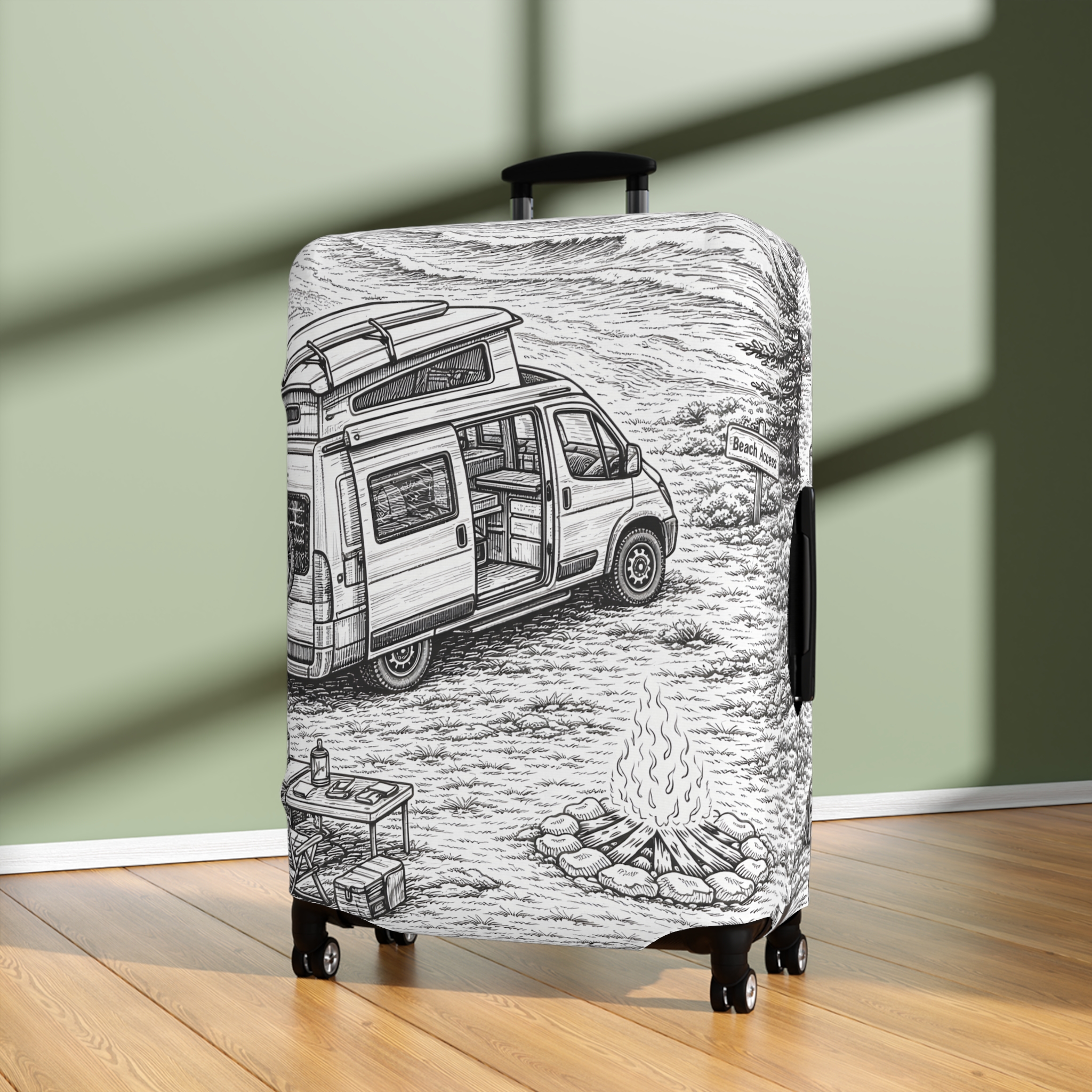 Luggage Cover — Adventure Camper Sketch Travel Suitcase
