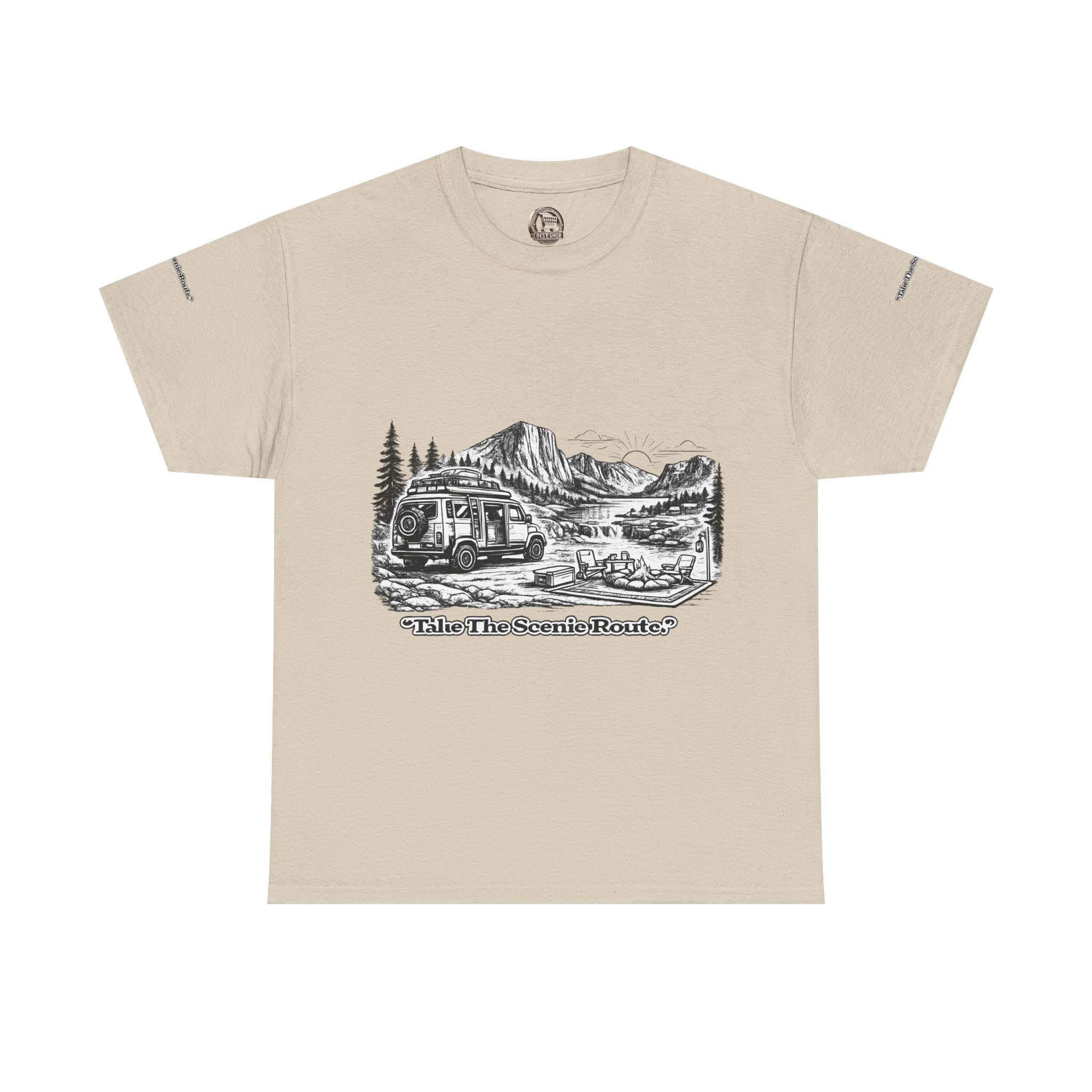 Unisex Heavy Cotton Tee — "Take The Scenic Route" Design Minimal-Line