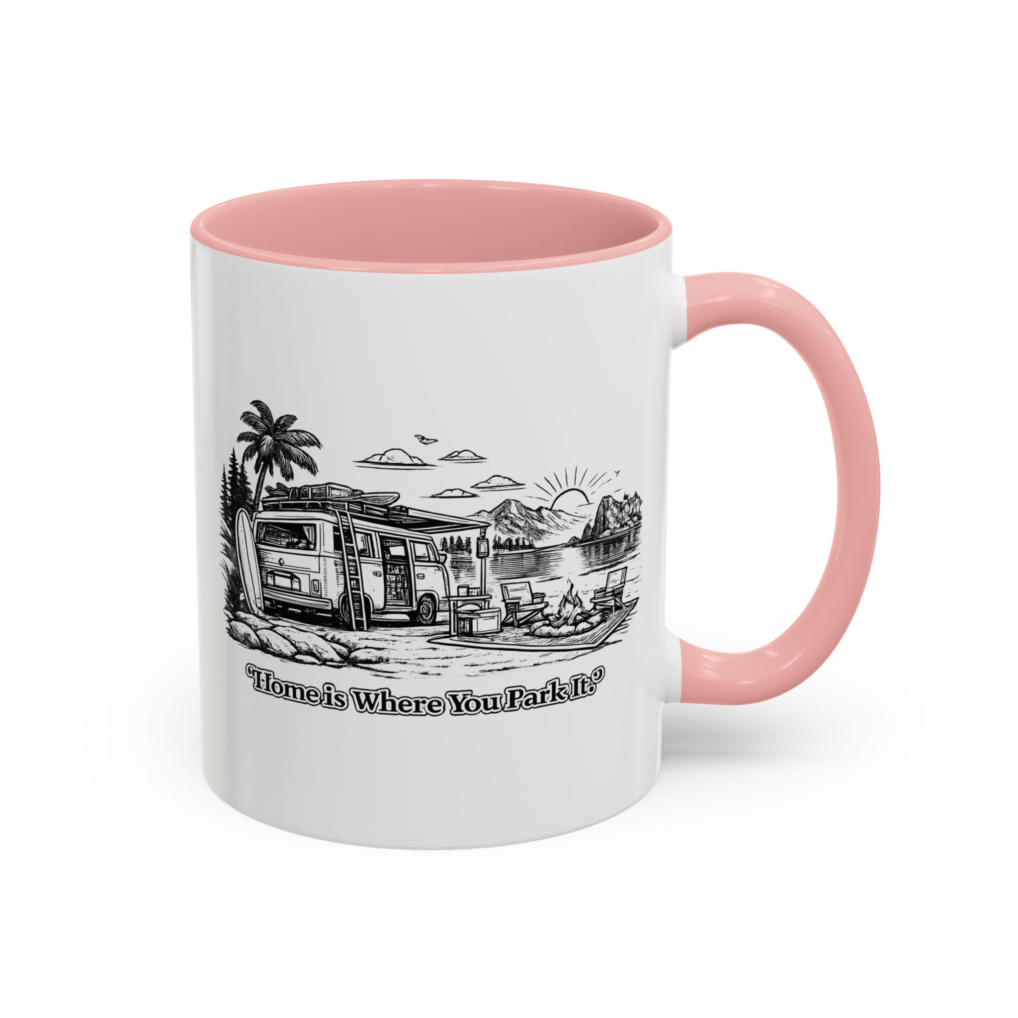 Accent Coffee Mug (11, 15oz) — "Home Is Where You Park It" Design Minimal-Line