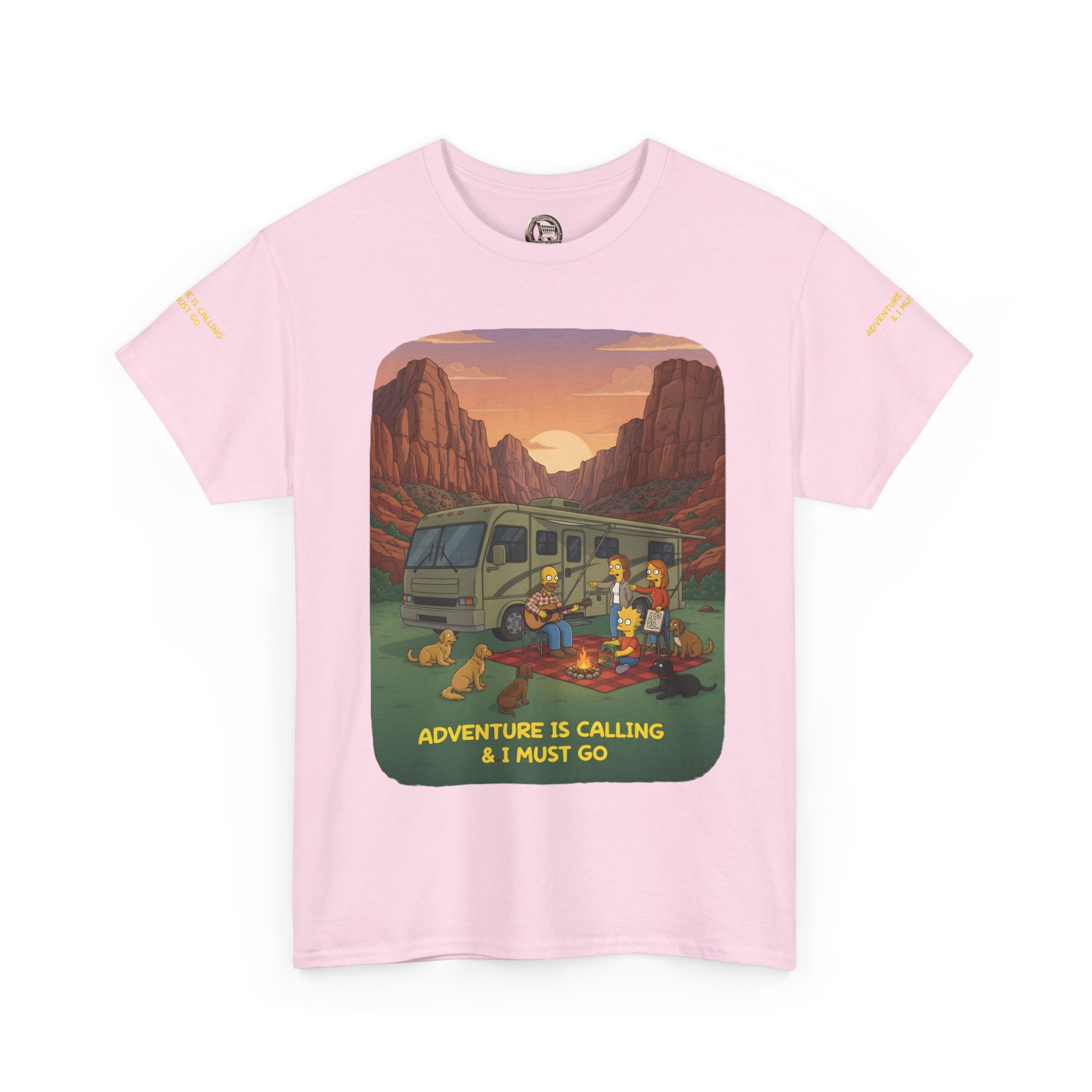 Unisex Heavy Cotton Tee — "Adventure Is Calling-I Must Go" Design Sitcom-Line