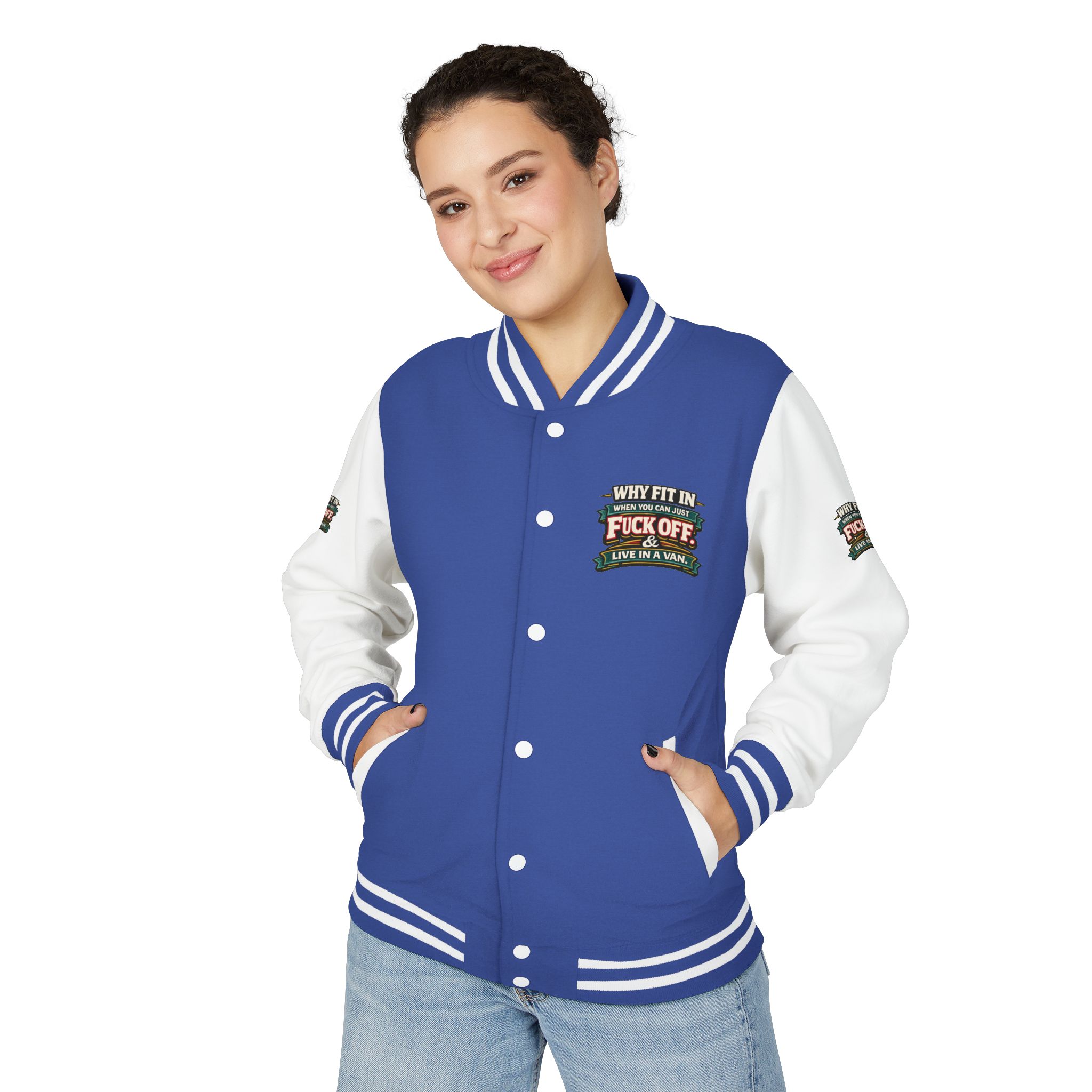 Unisex Heavyweight Letterman Jacket — "Why Fit In" Design F**K-Line