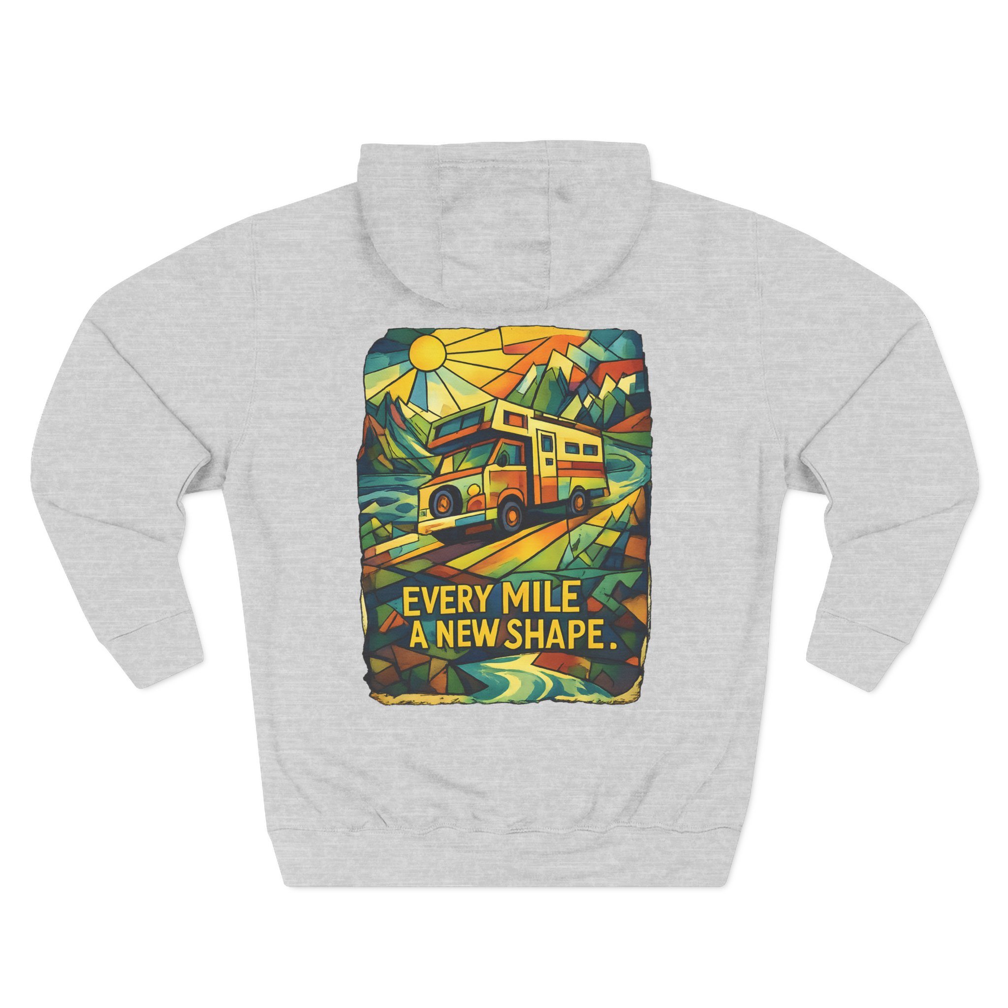 Three-Panel Fleece Hoodie - "Every Mile A New Shape" Design Cubic-Line