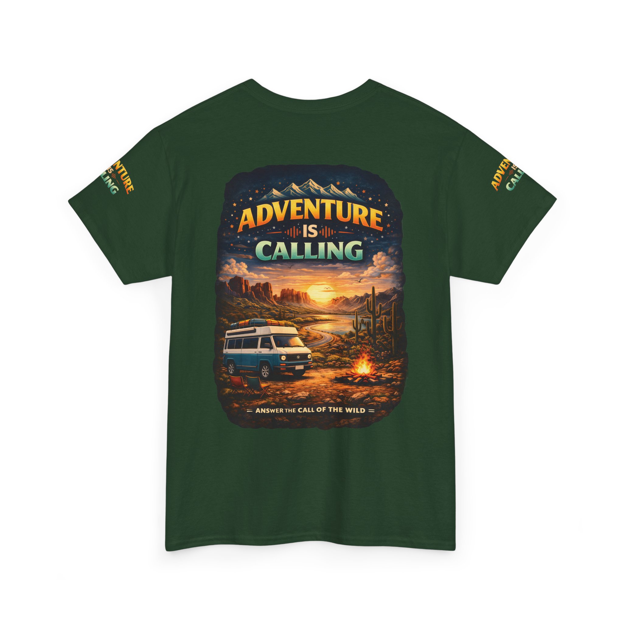 Unisex Heavy Cotton Tee — "Adventure Is Calling" Design Scenic-Line