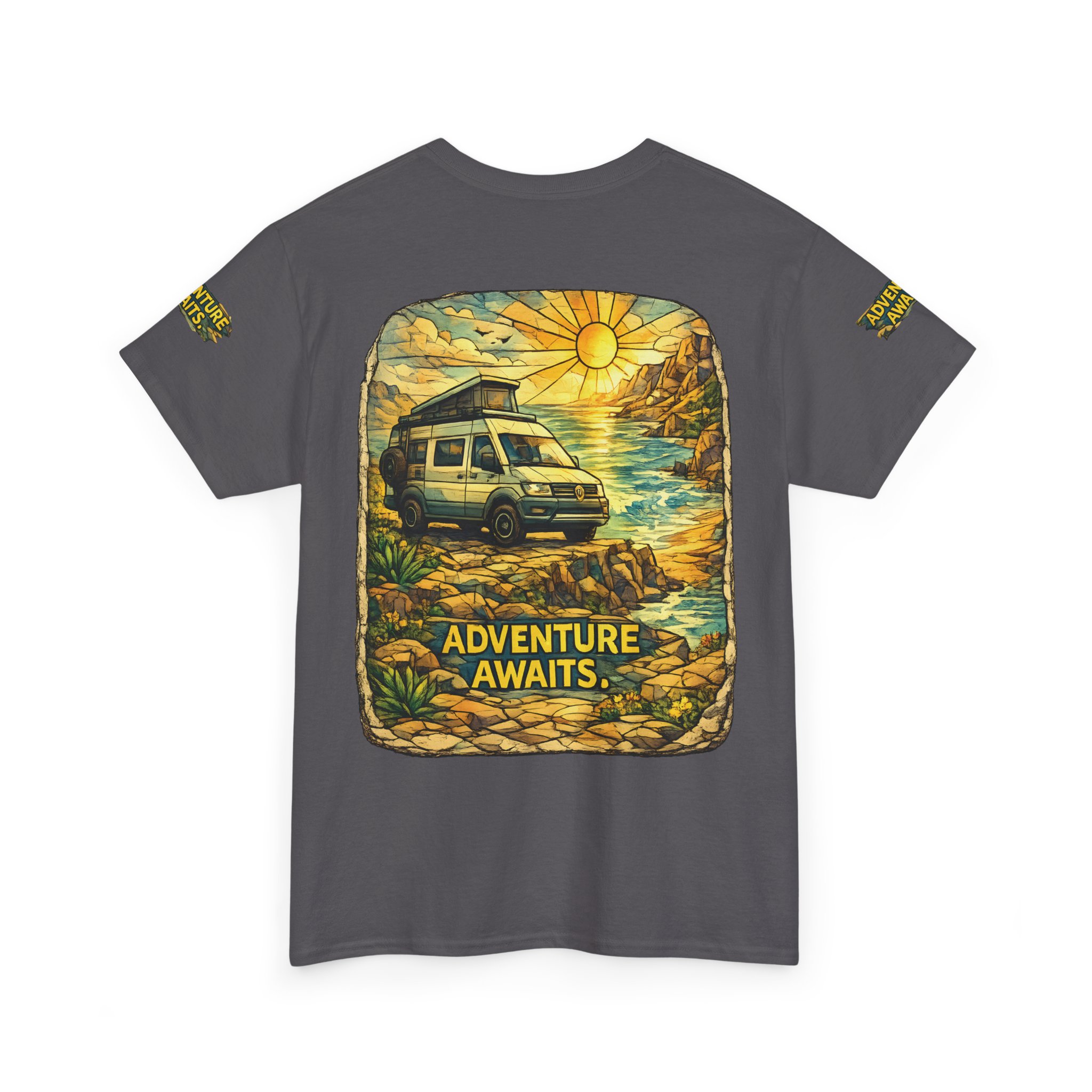 Unisex Heavy Cotton Tee — "Adventure Awaits" Design Cubic-Line
