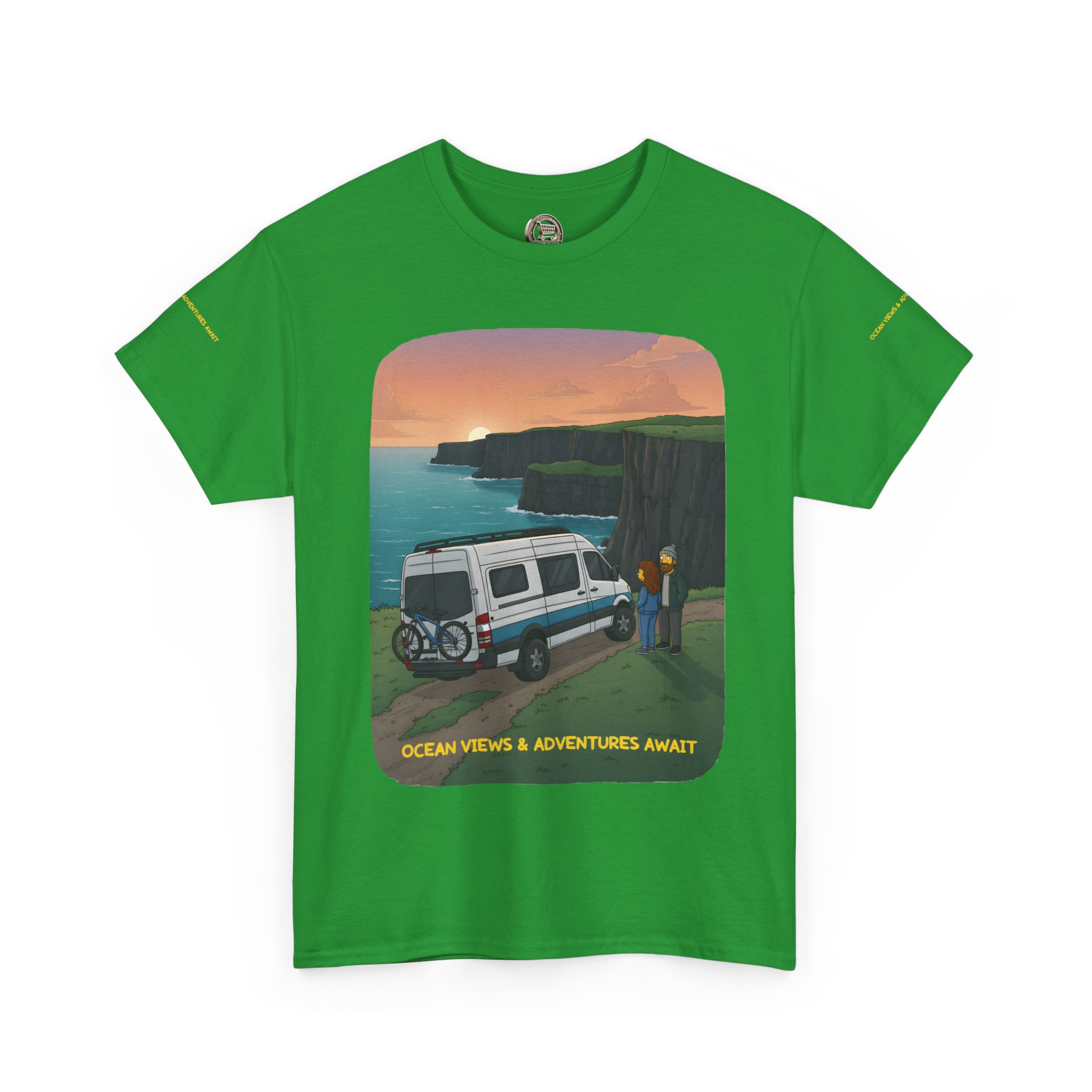 Unisex Heavy Cotton Tee — "Ocean Views-Adventures Awaits" Design Sitcom-Line