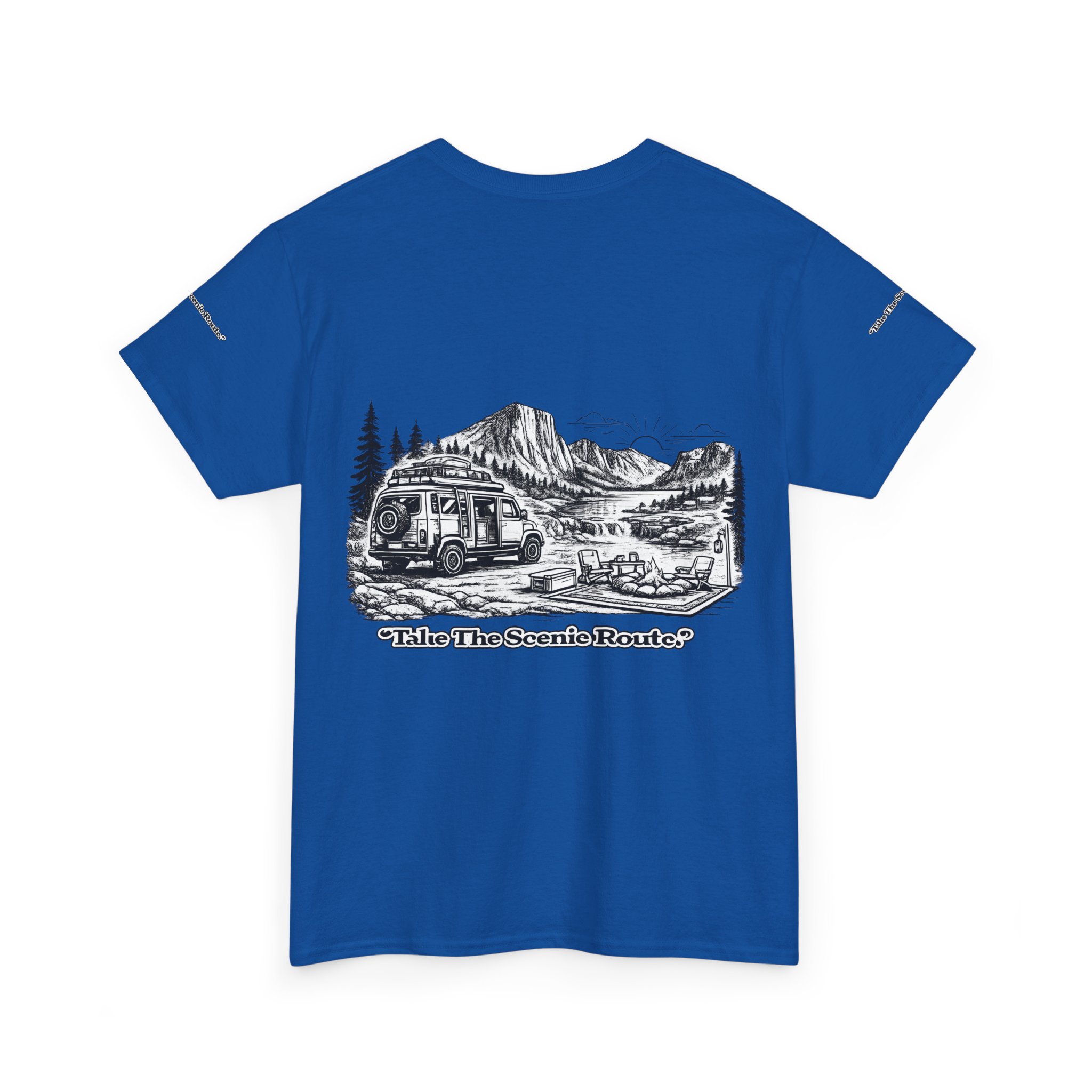 Unisex Heavy Cotton Tee — "Take The Scenic Route" Design Minimal-Line