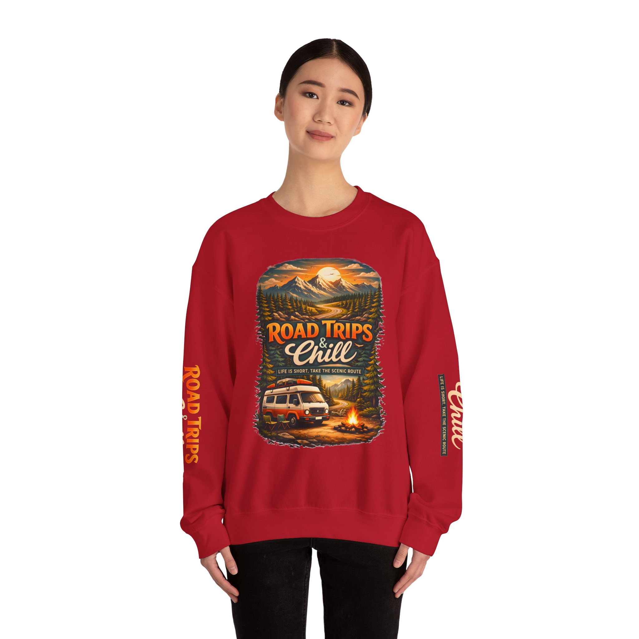 11273941711698617156_2048.jpeg Unisex Heavy Blend™ Crewneck Sweatshirt — "Road Trips & Chill" Design Scenic-Line