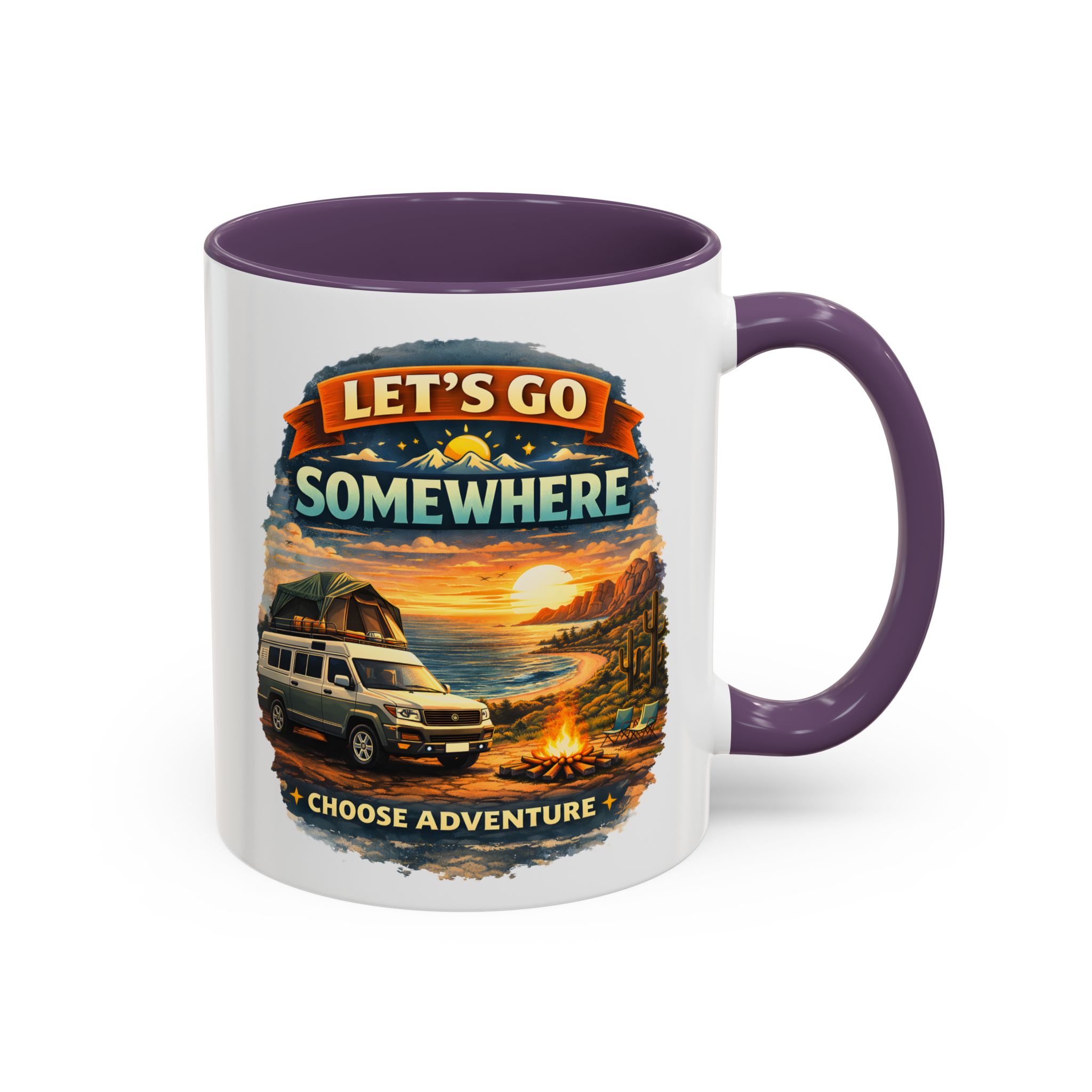 Accent Coffee Mug (11, 15oz) — "Lets Go Somewhere" Design Scenic-Line