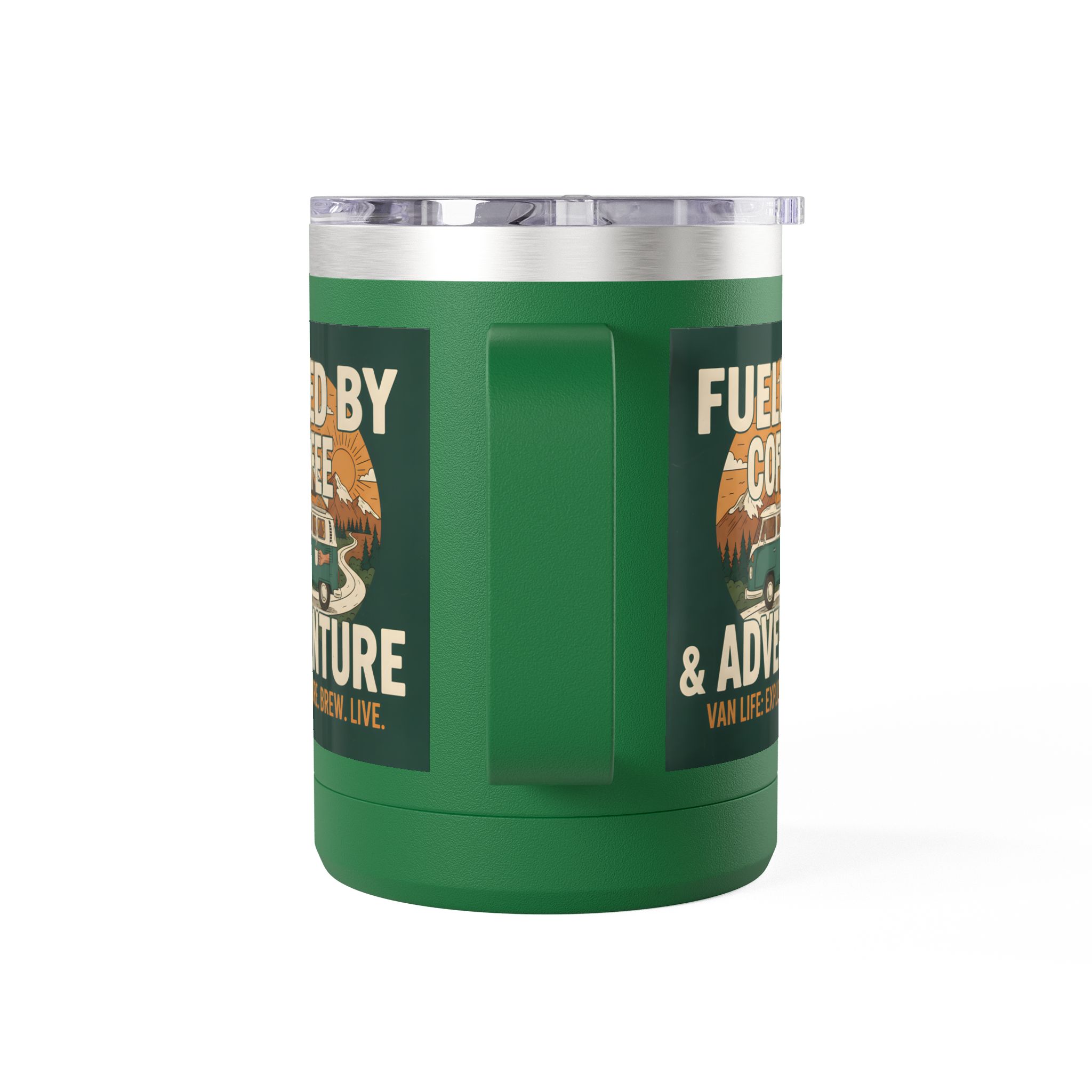 Coffee Mug Tumbler, 15oz — "Fueled by Coffee & Adventure"
