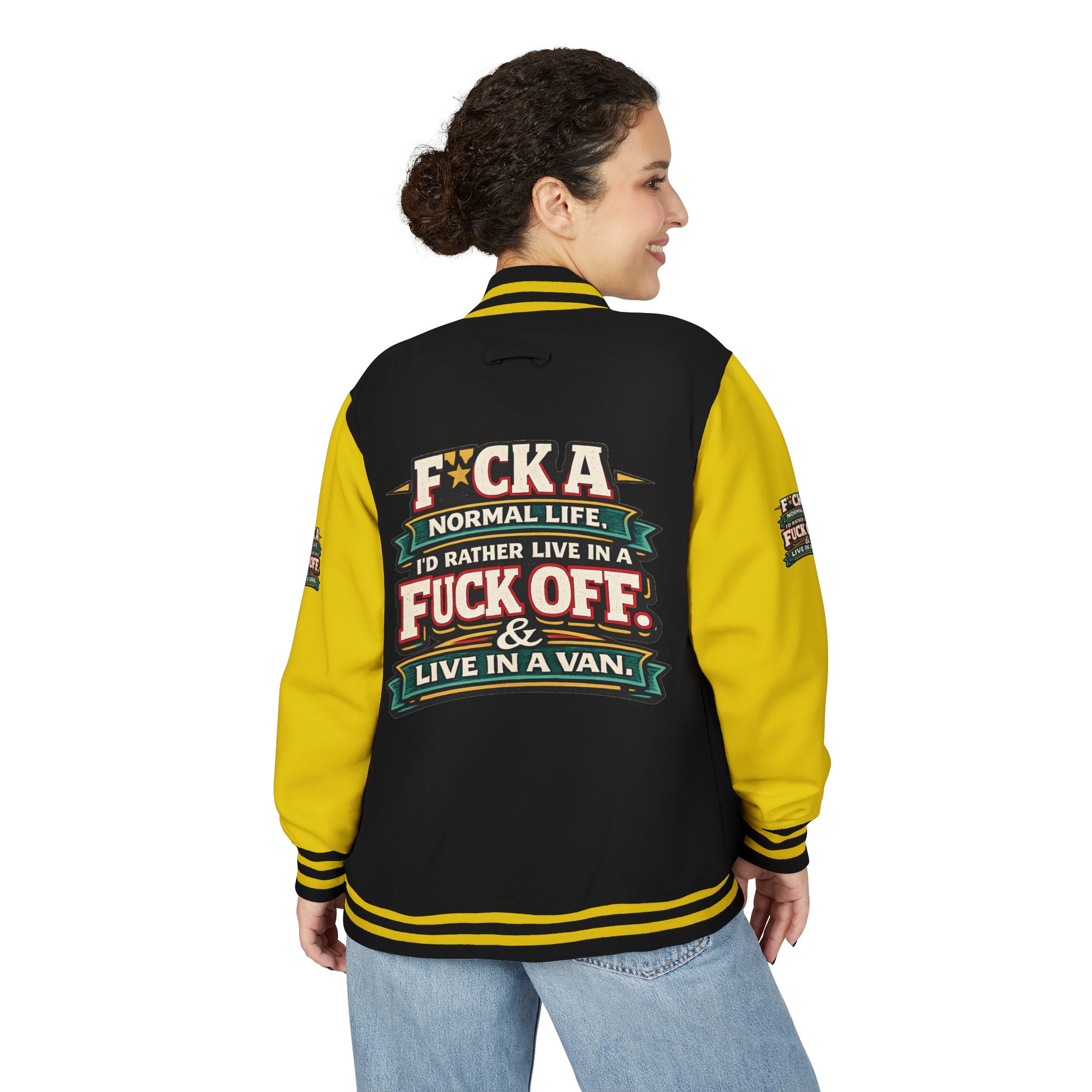 Unisex Heavyweight Letterman Jacket — "Fuck A Normal Life" Design F**K-Line