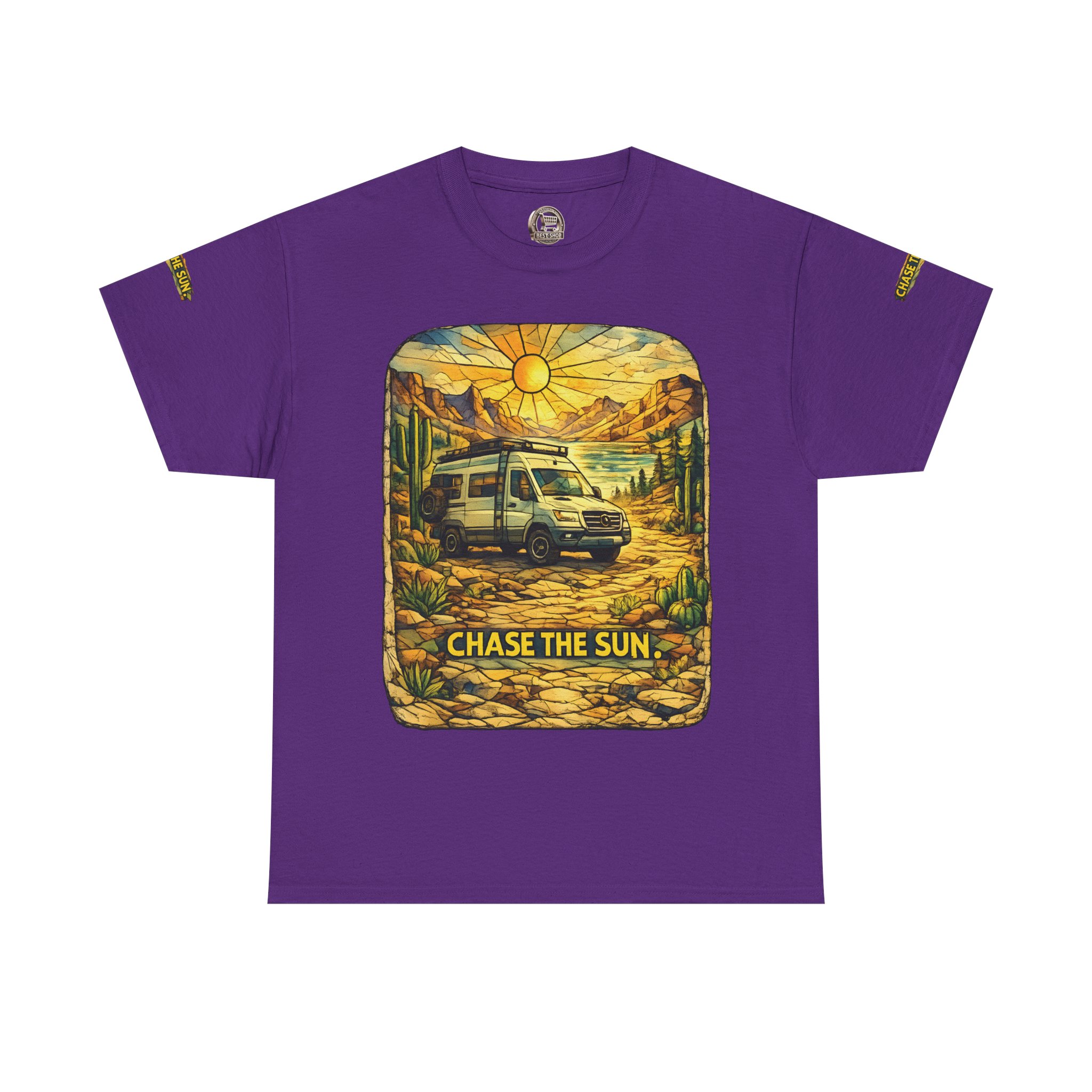 Unisex Heavy Cotton Tee — "Chase The Sun" Design Cubic-Line